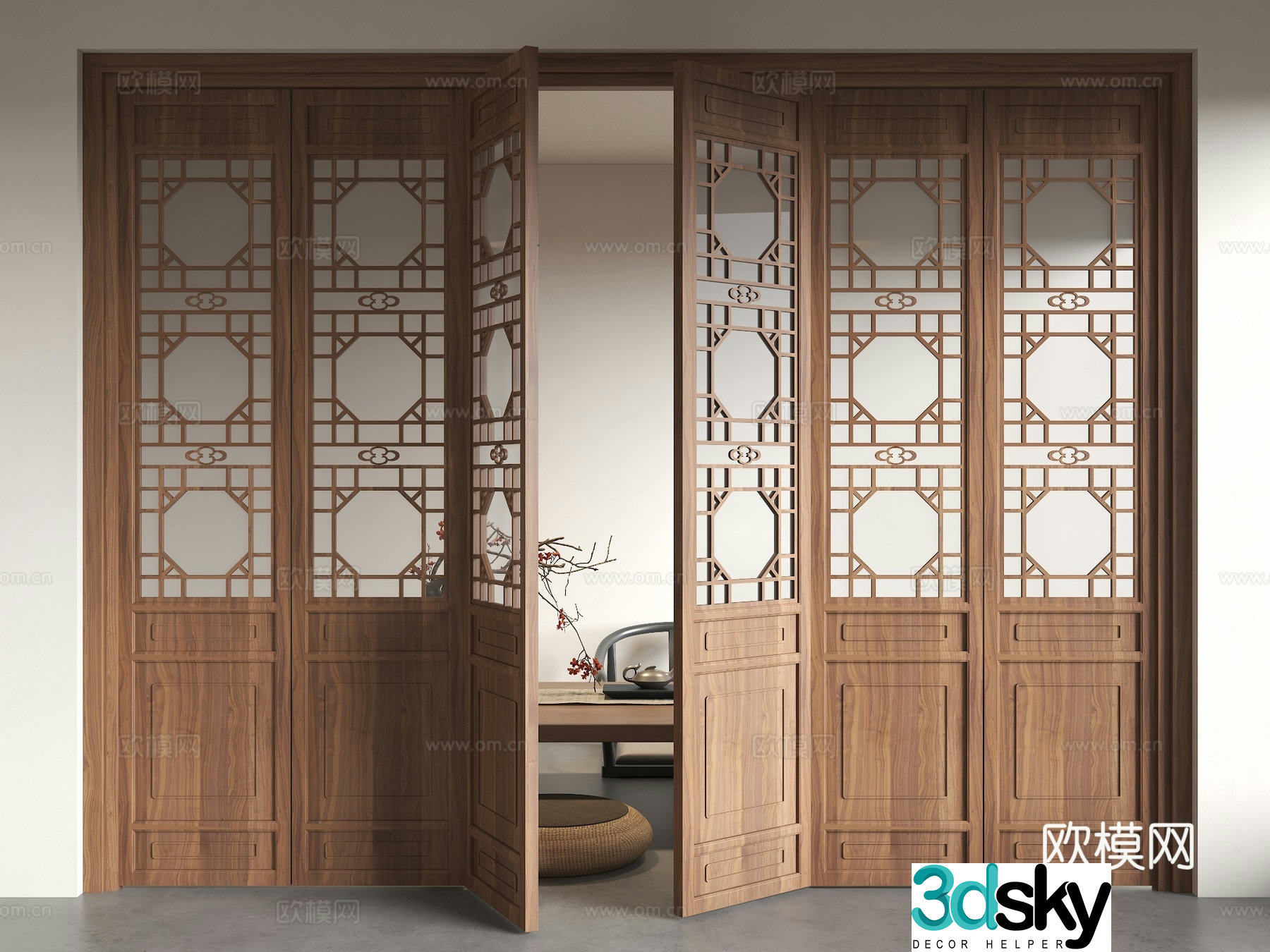 Chinese style doors and windows ancient building doors lattice doors antique wooden doors solid wood grids carved doors hollow flower 3D model