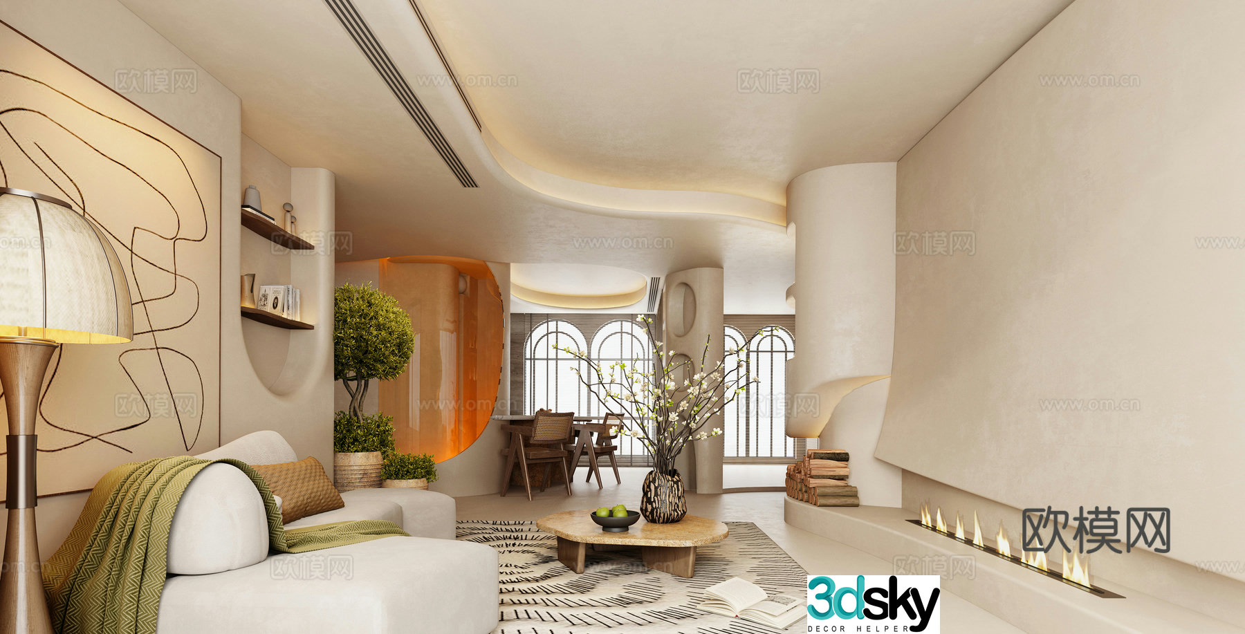 Creamy living room Wasabi Wind Living room Modern living room Wasabi Sofa Creamy sofa Combination 3D Model
