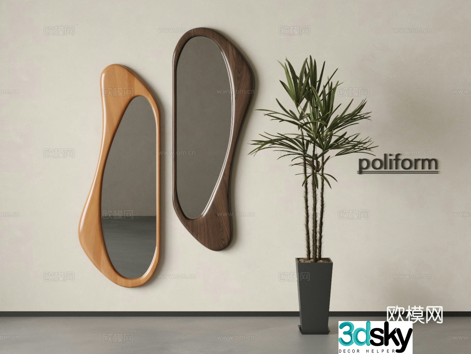 Wooden mirror Mirror Special mirror Decoration Plant potted 3D model