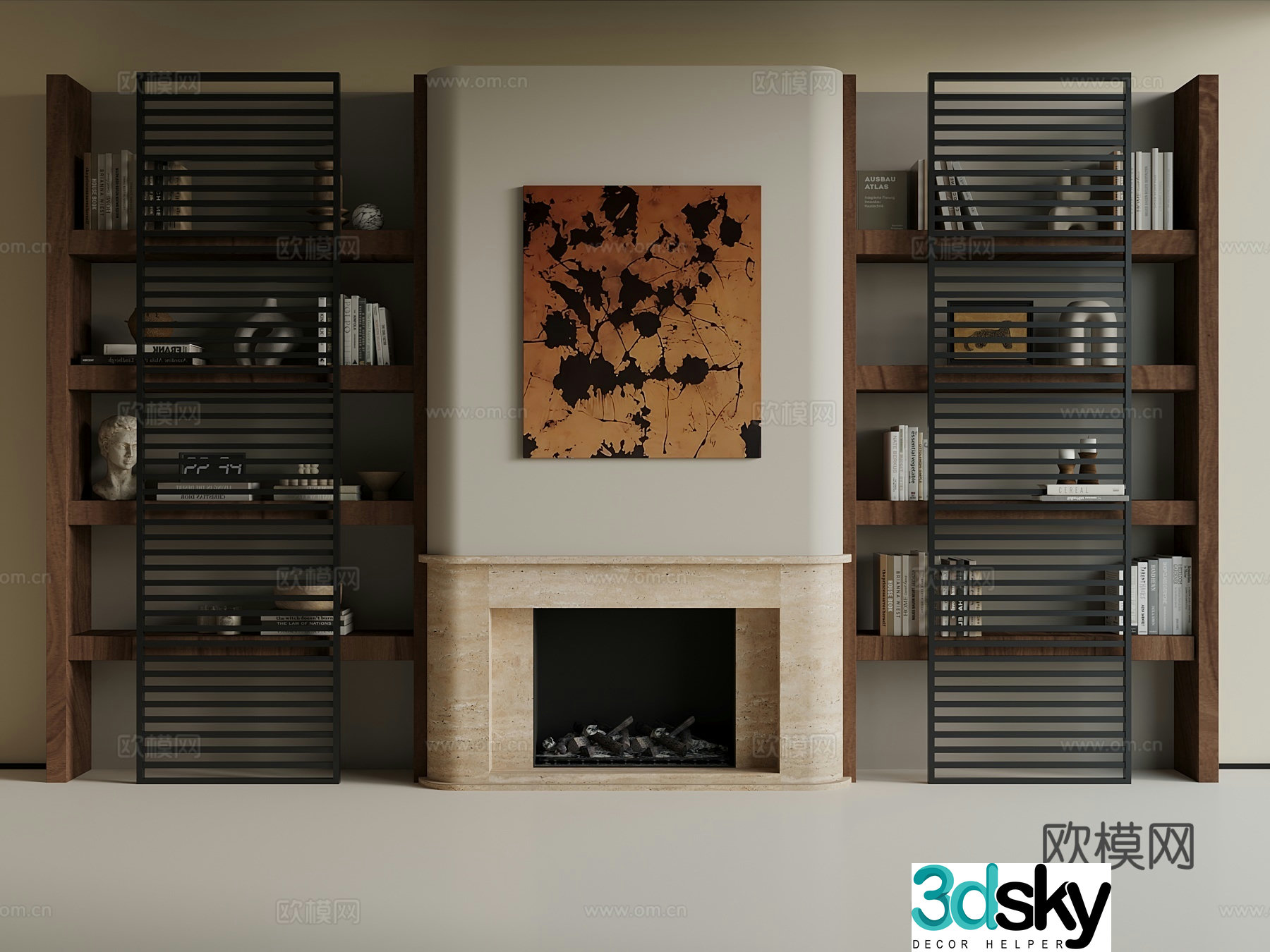 Middle-aged fireplace bookcase 3d model