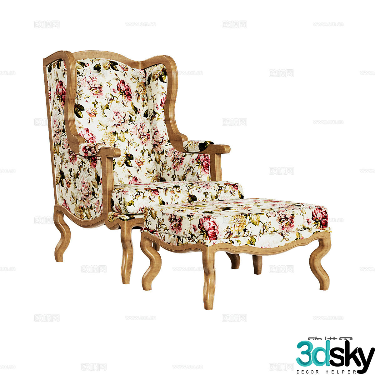 American country fabric leisure chair 3d model