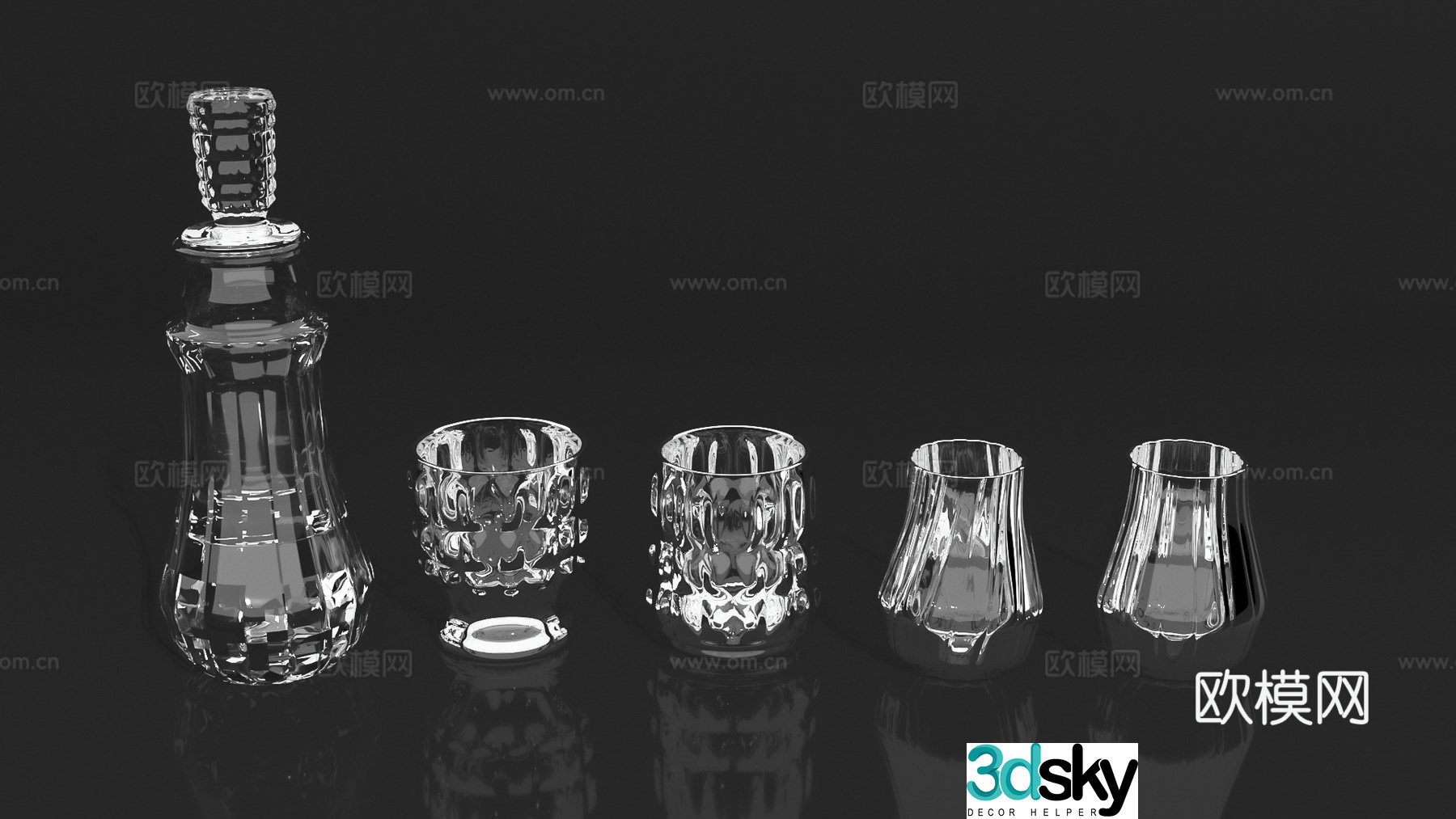 Wine glass wine bottle glass glass bottle goblet glass crystal cup 3d model