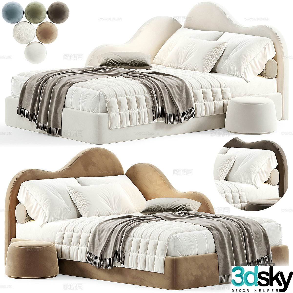 Modern cream style children’s fabric sofa bed 3d model
