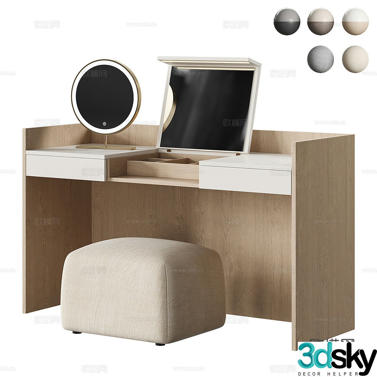 Modern Italian minimalist dressing table dressing table makeup mirror makeup stool 3D model
