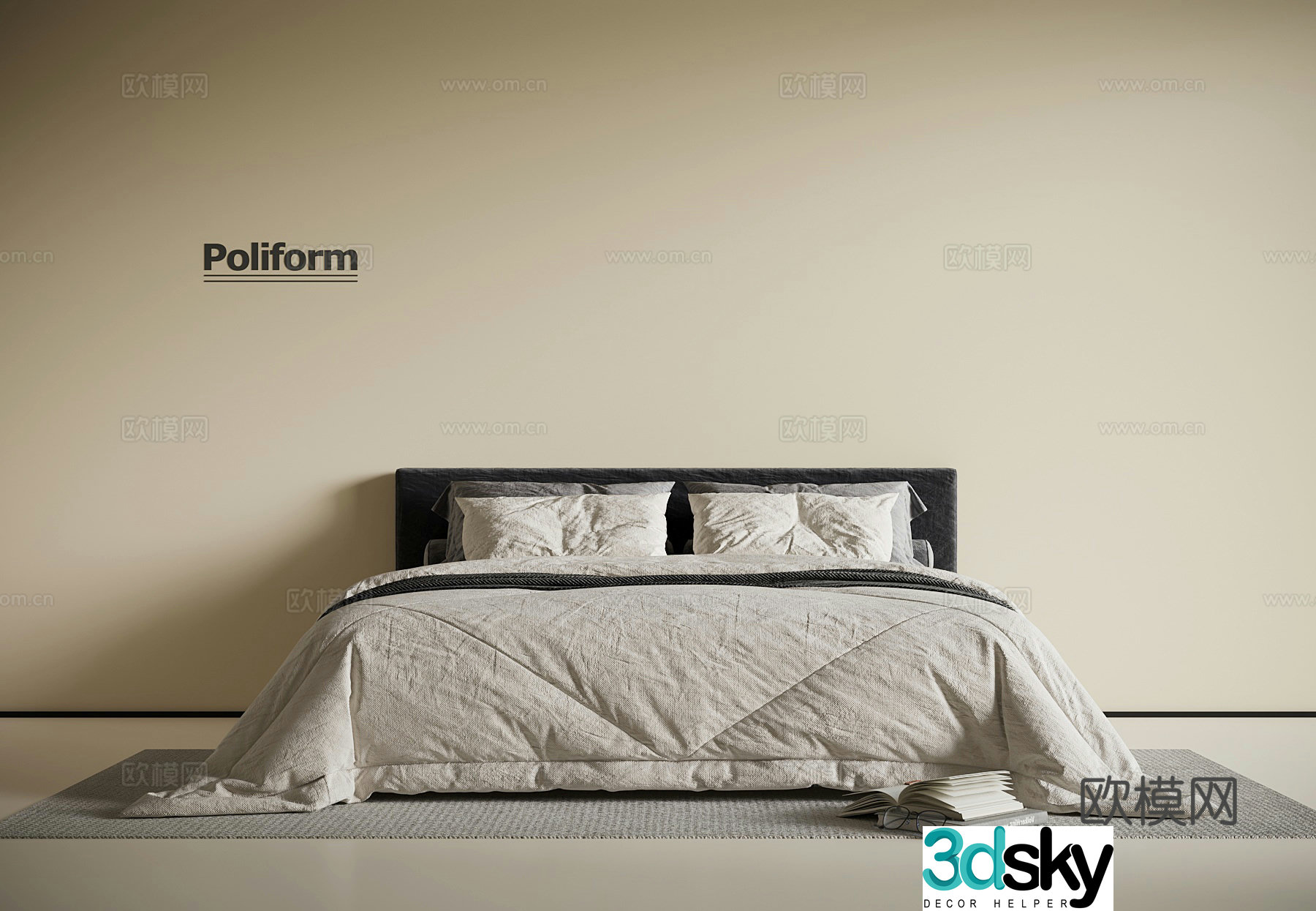 Modern double bed 3d model