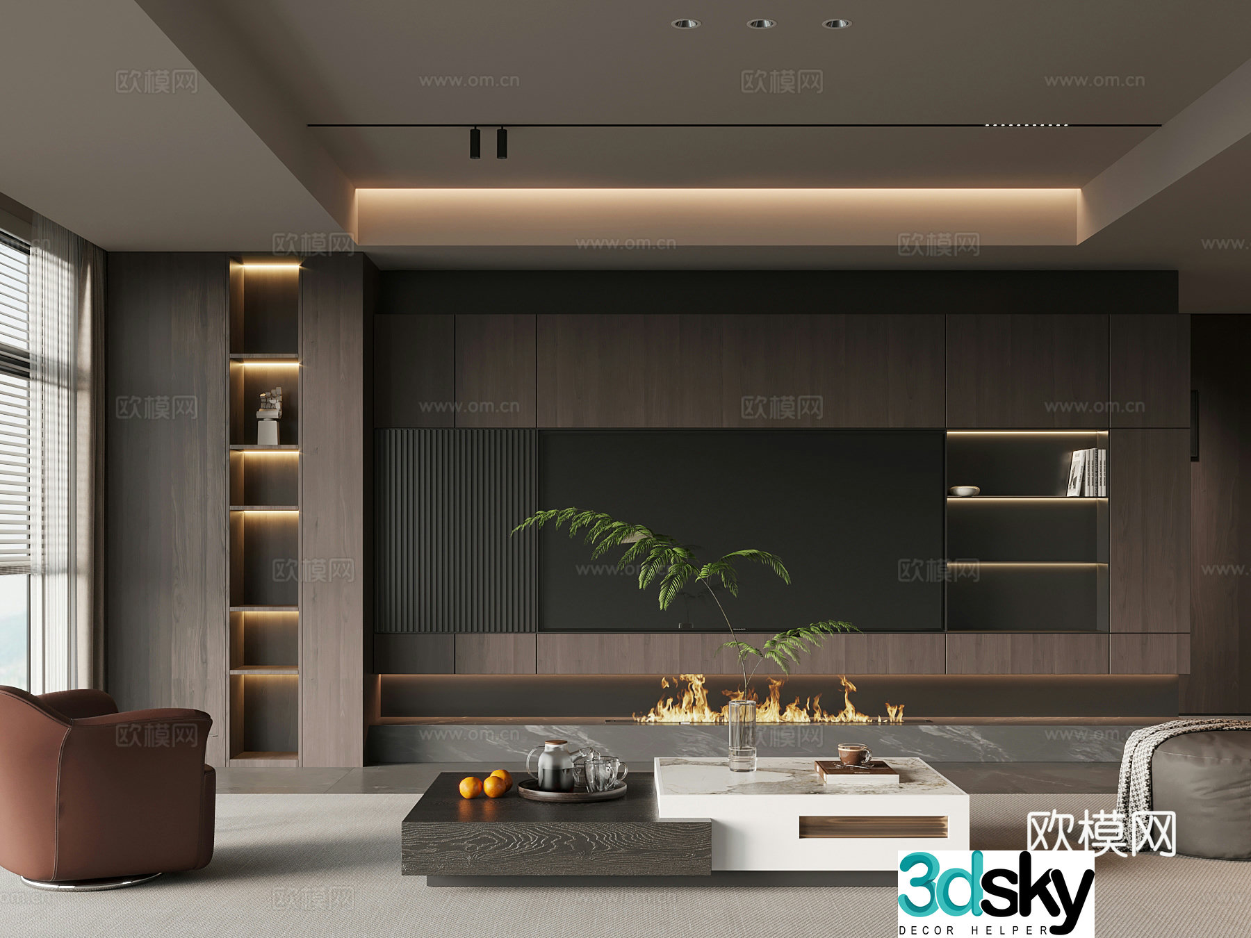 Home living room modern Italian living room TV background wall sofa coffee table combination 3d model