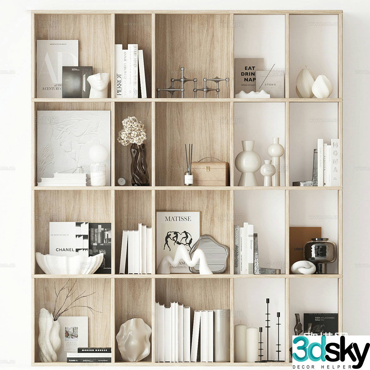 Modern log open bookcase decorative cabinet 3d model