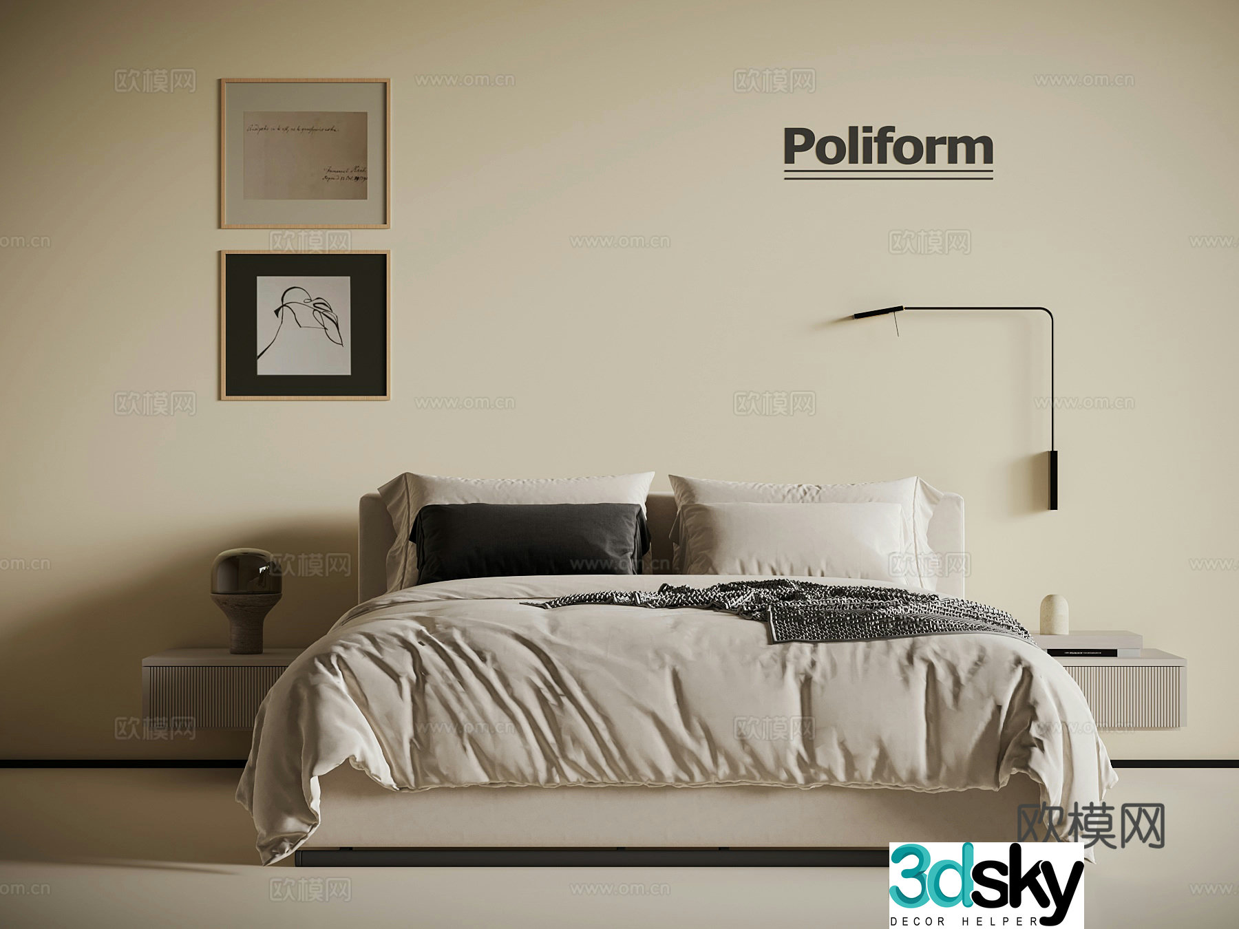 Modern double bed 3d model