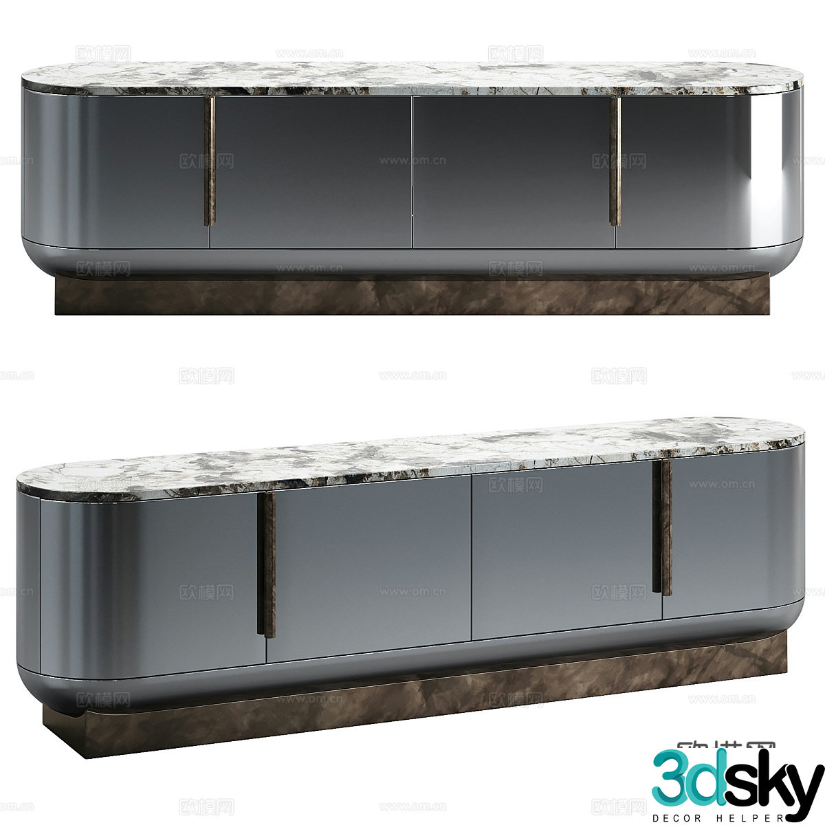 Modern Italian light luxury marble TV cabinet 3D model