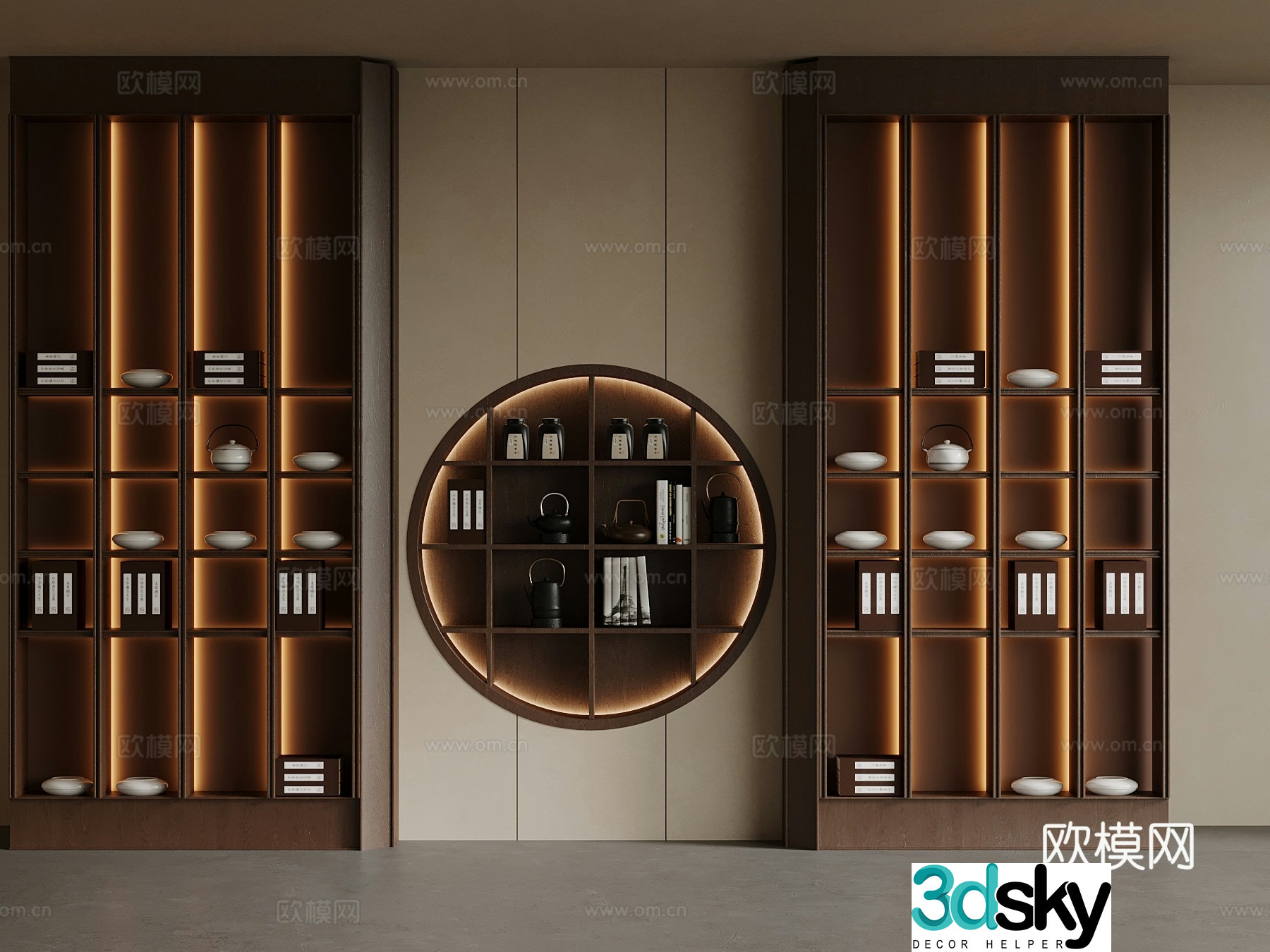 New Chinese style bookcase tea cabinet decorative cabinet 3d model