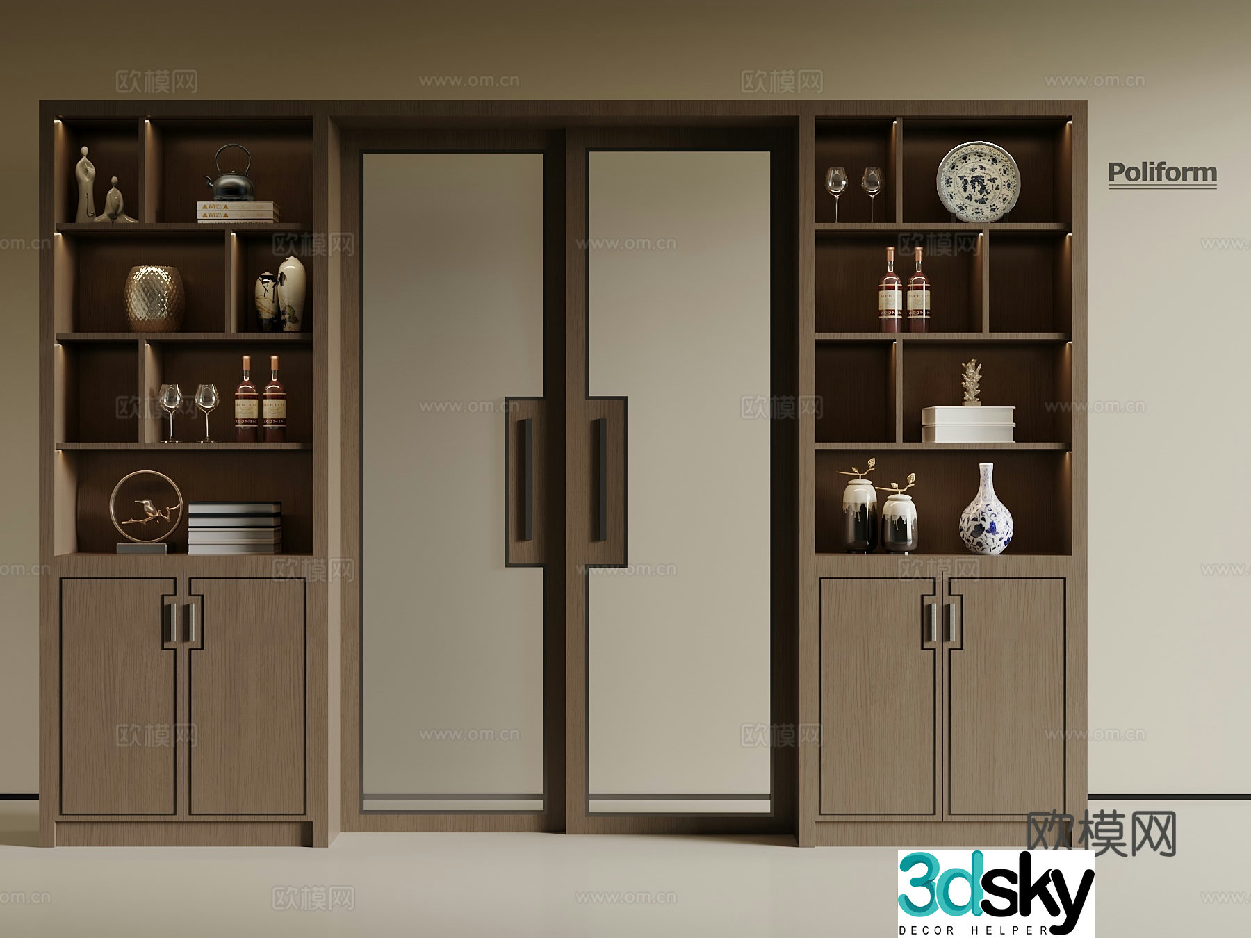 New Chinese sliding door wine cabinet 3D model