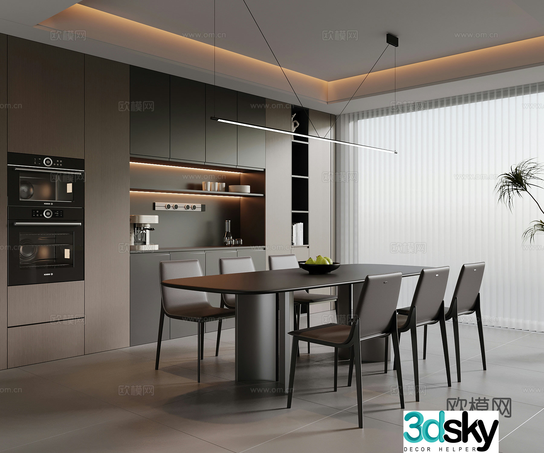 Modern Italian restaurant wine cabinet dining table and chair 3d model