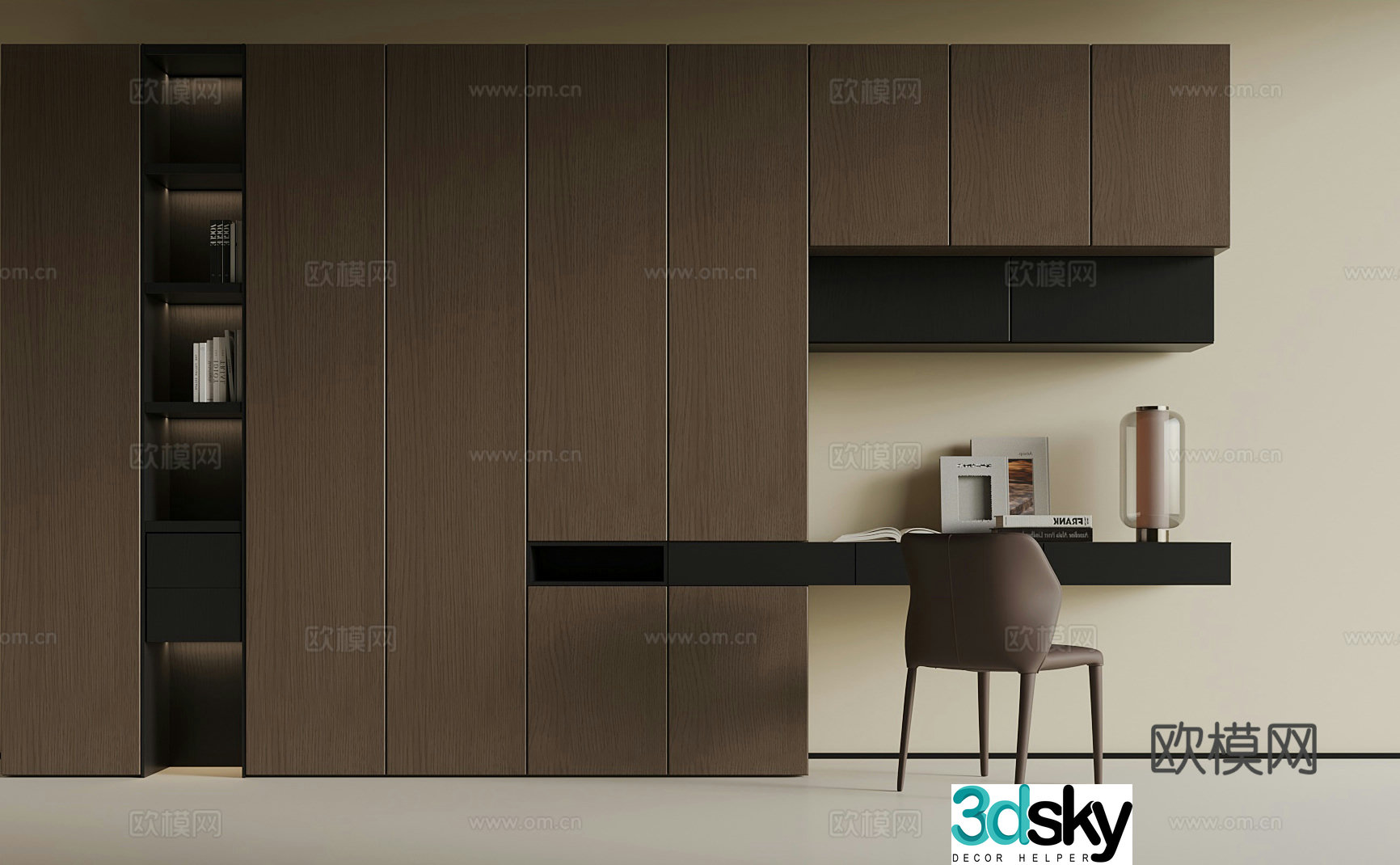 Modern Italian bookcase Desk Integrated cabinet Wardrobe 3D model