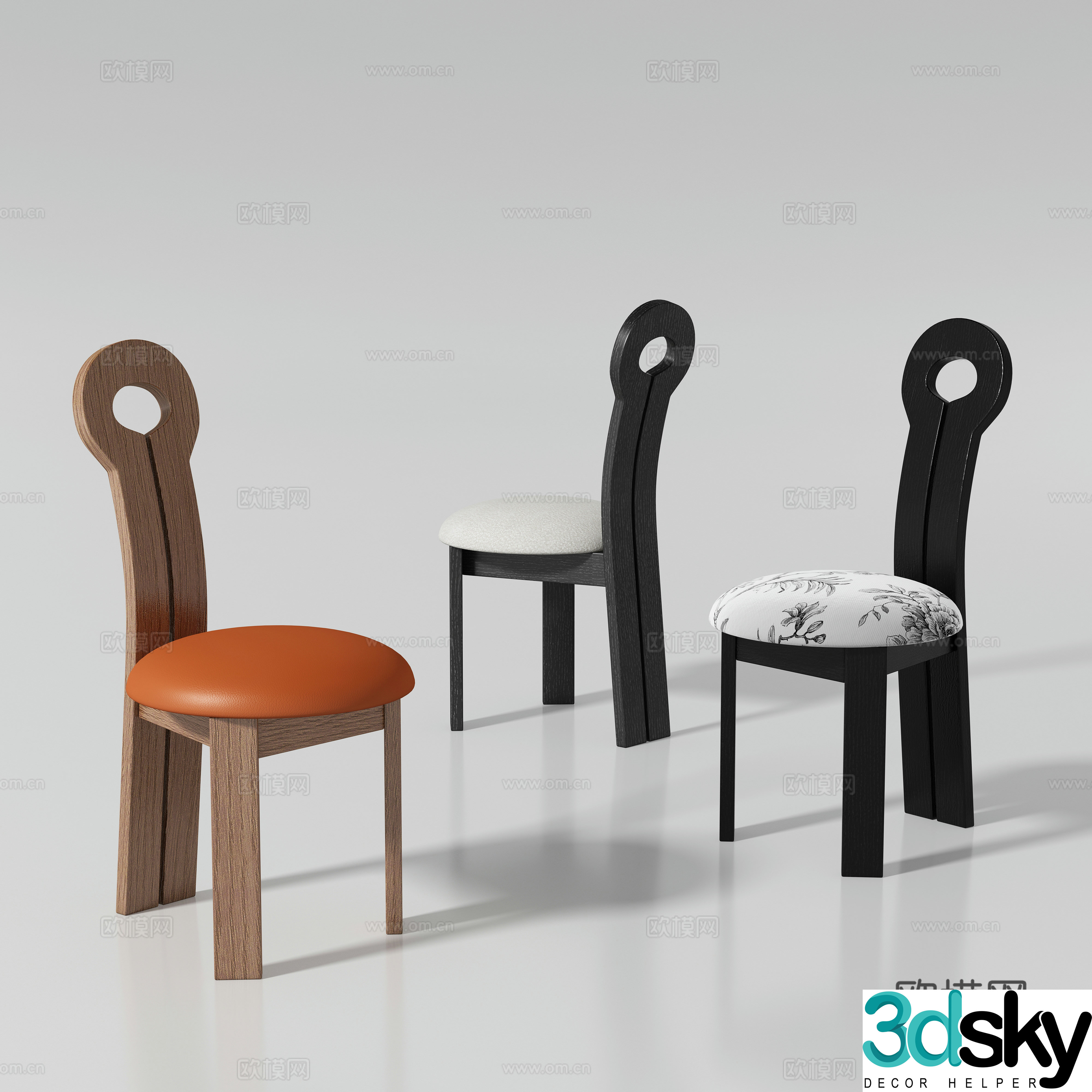 Modern single chair dining chair 3d model