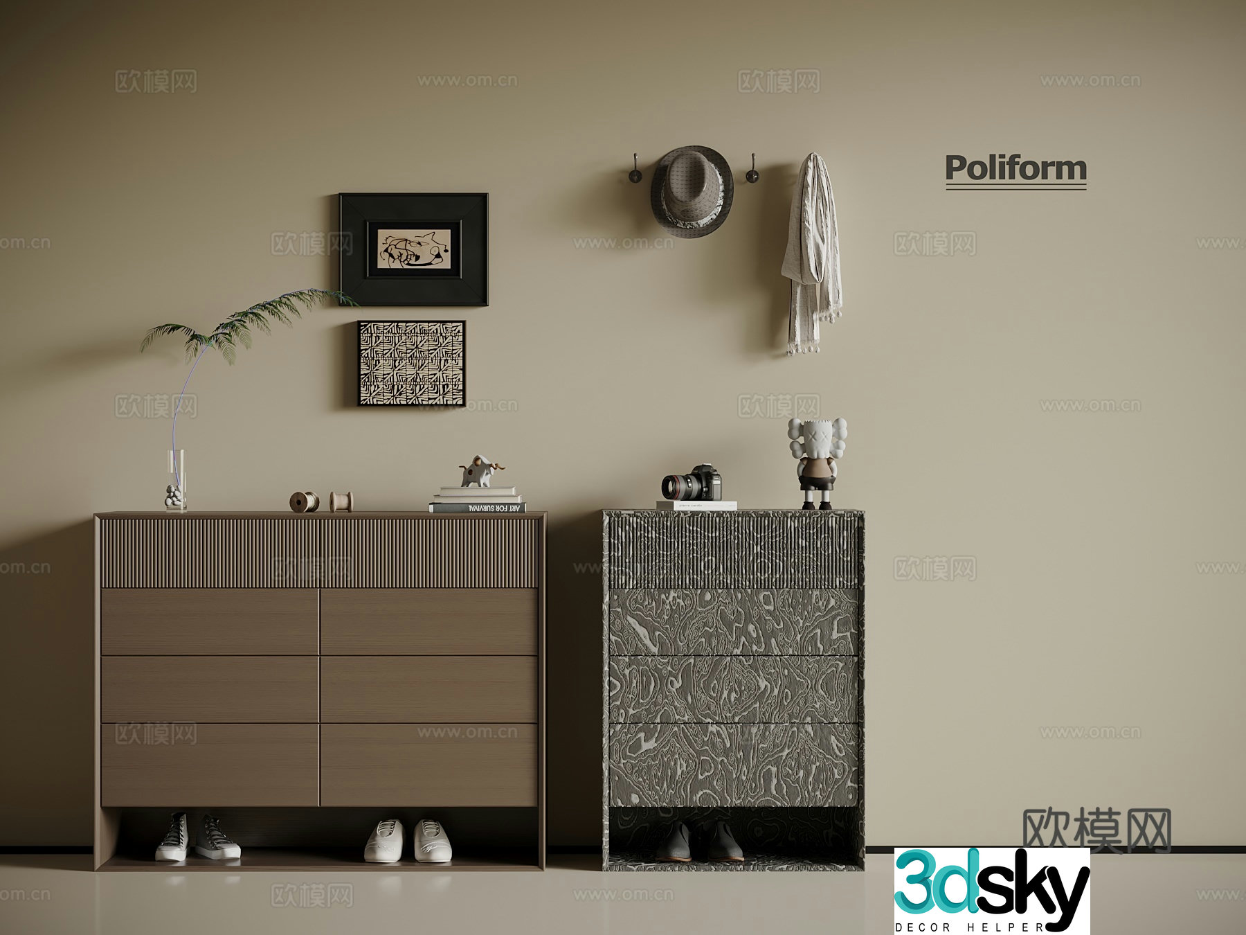Modern Italian shoe cabinet low cabinet 3d model
