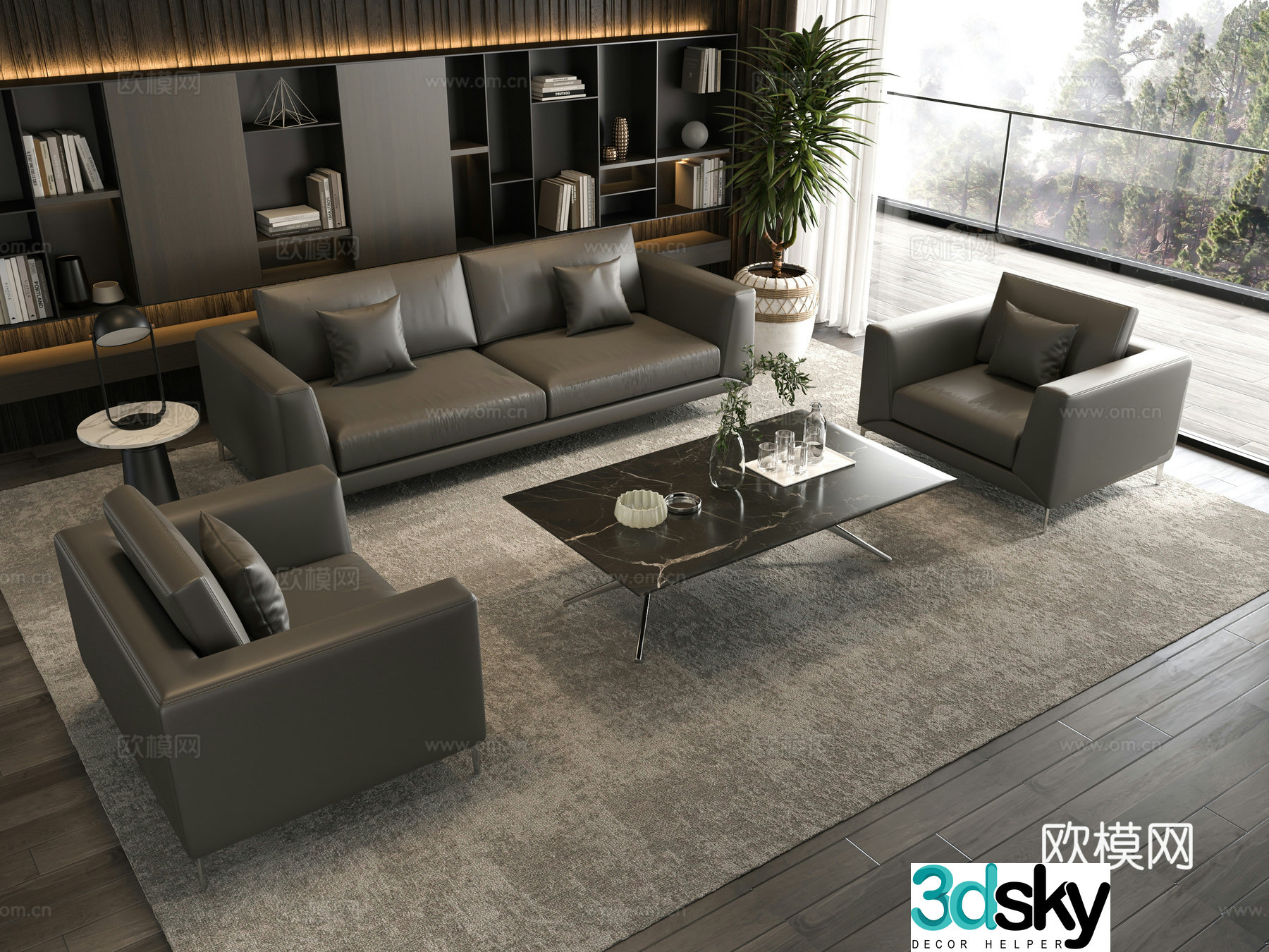 Modern office sofa coffee table combination 3D model