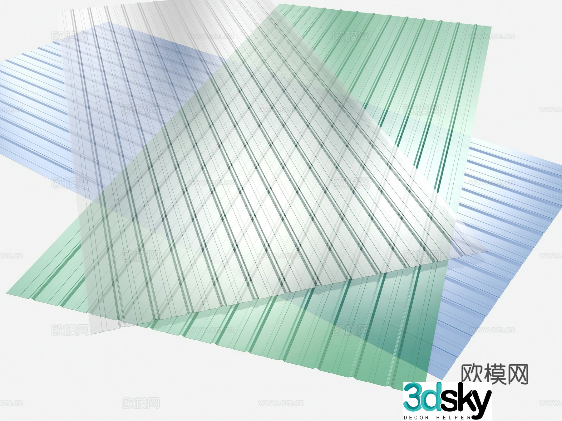 Modern color steel tiles transparent fiberglass transparent color steel tiles simple house roof iron tiles iron 3d model