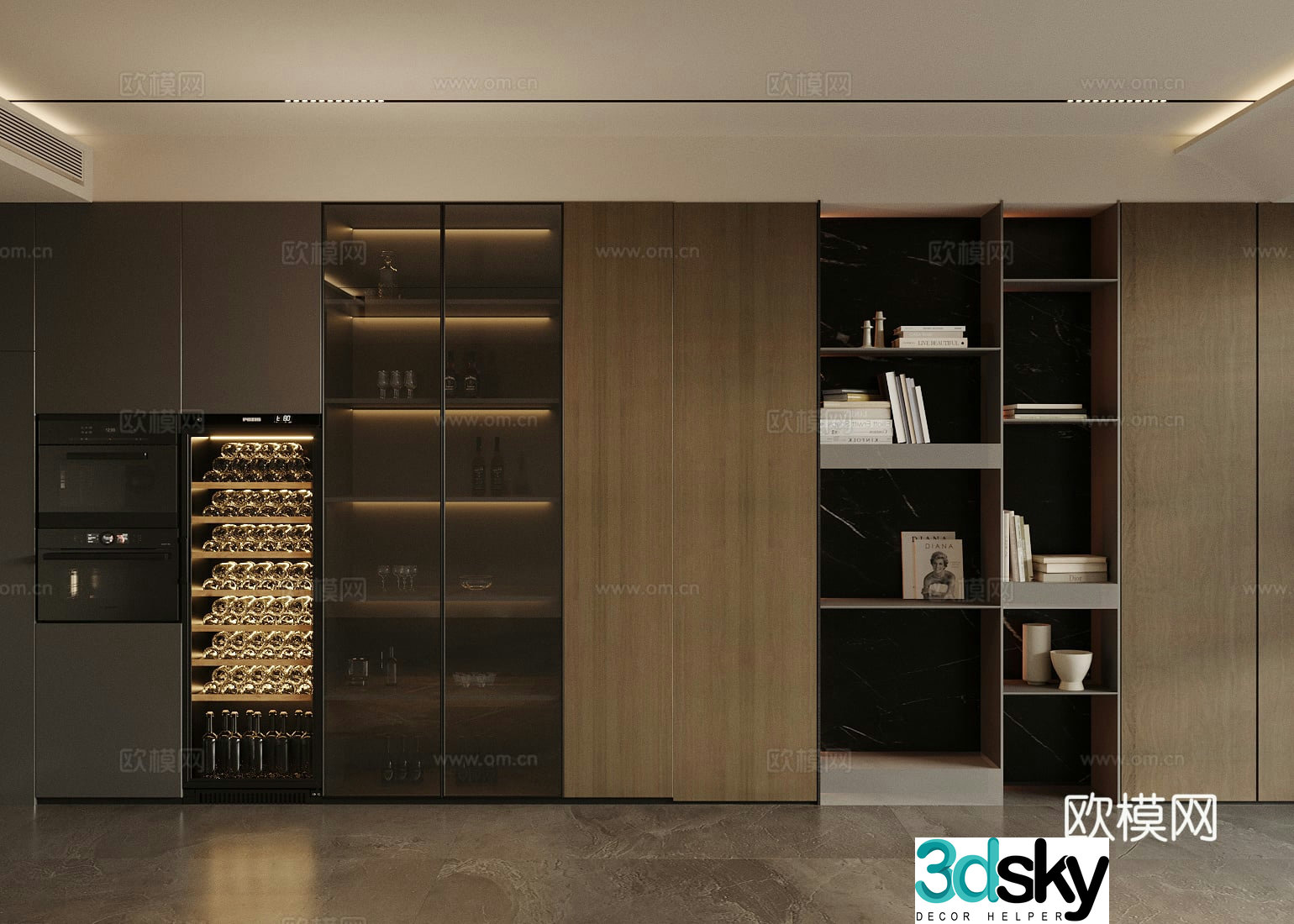 Light luxury Italian decorative cabinet glass wine cabinet sideboard dining cabinet red wine cabinet wine cabinet sideboard 3D model