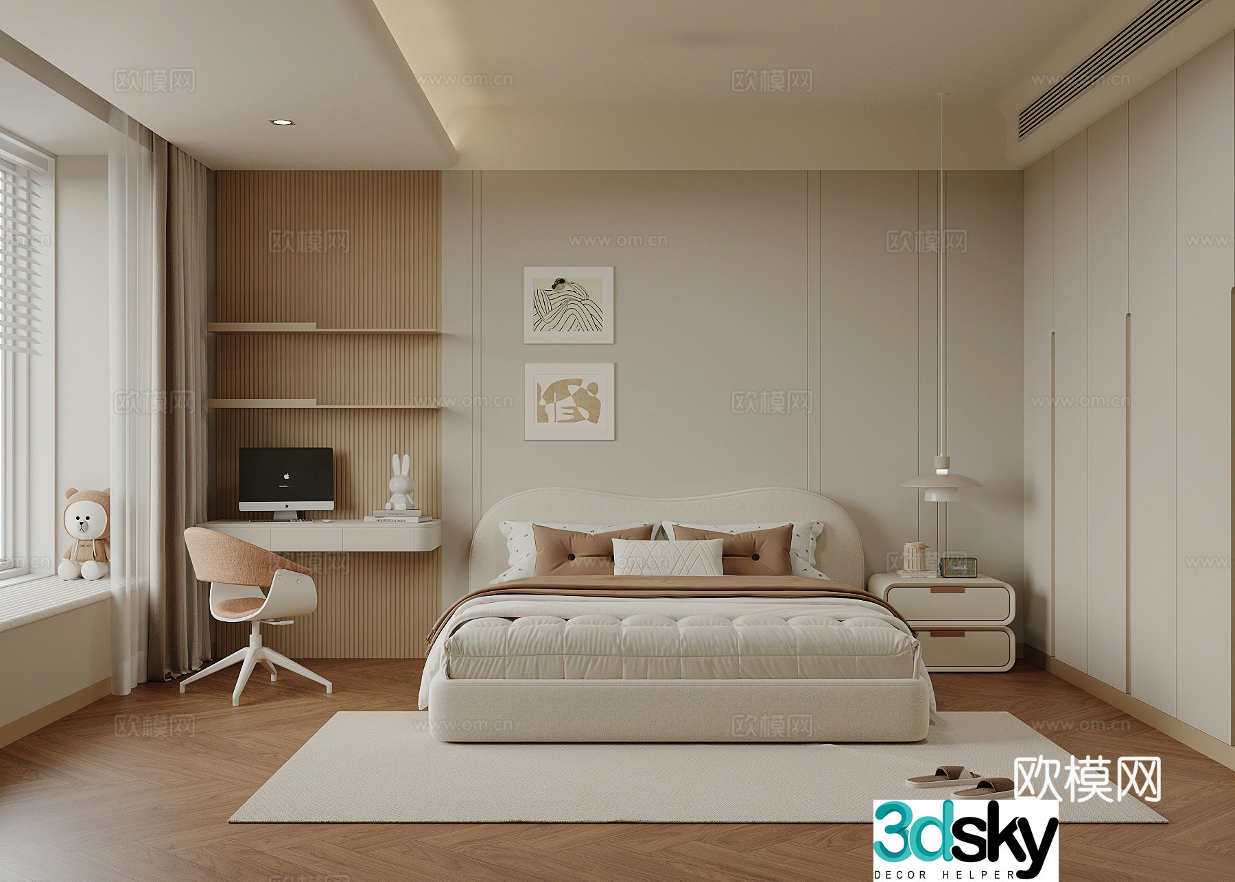 Modern bedroom Children’s room Double bed Desk 3d model