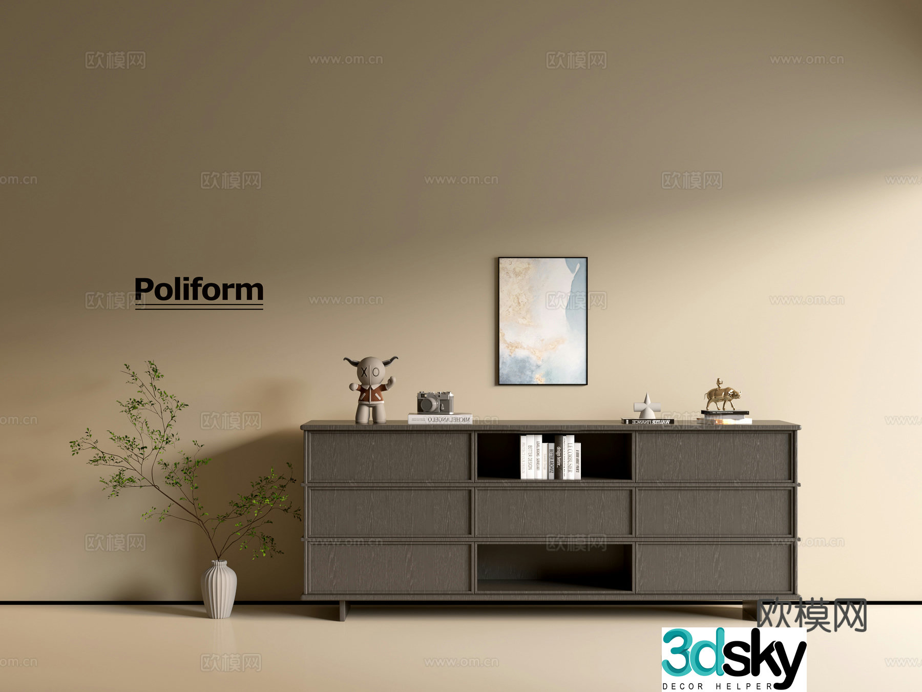 Modern black wood grain cabinet ins wind minimalist wind cabinet whole cabinet sideboard balcony cabinet 3d model