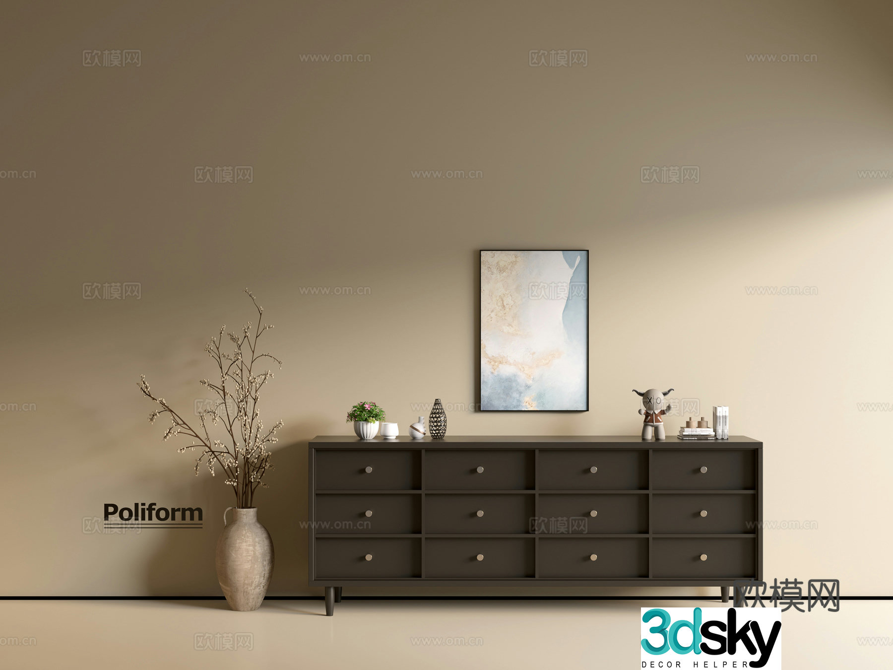 Modern black cabinet ins wind side cabinet chest cabinet low cabinet whole cabinet dining side cabinet balcony cabinet 3d model