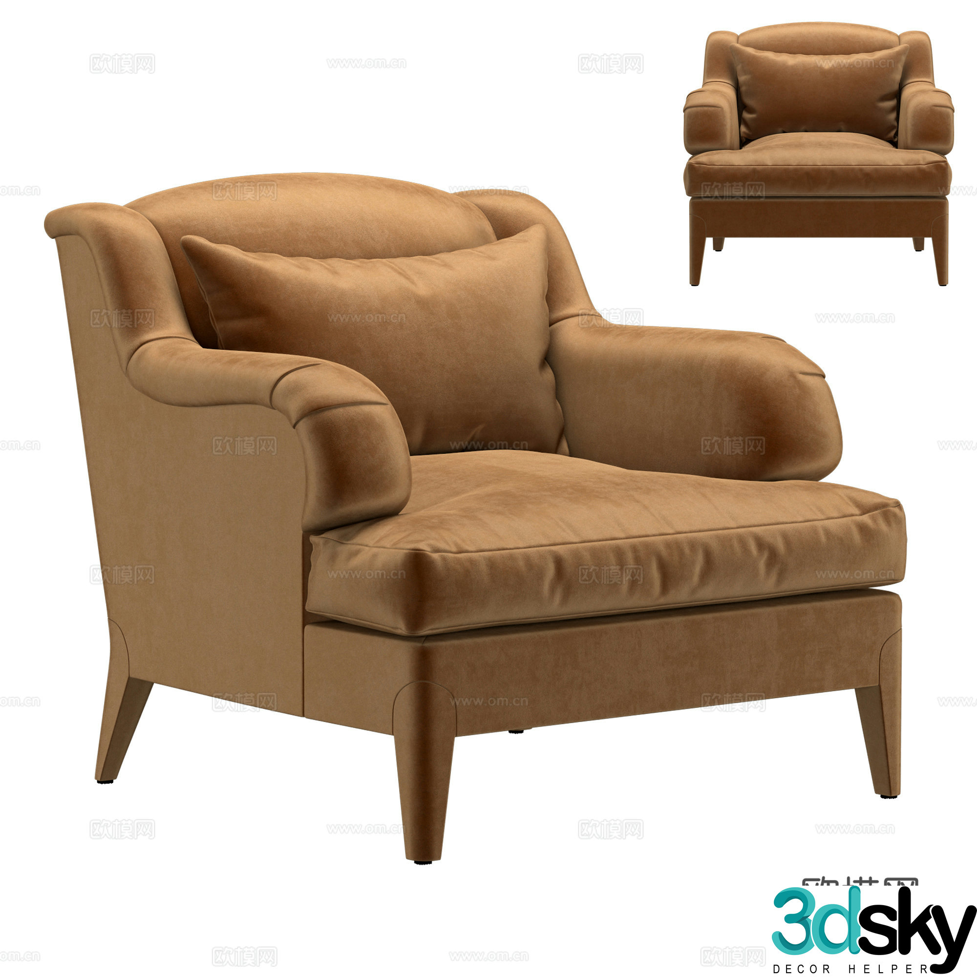 Modern Italian light luxury velvet fabric sofa chair 3d model