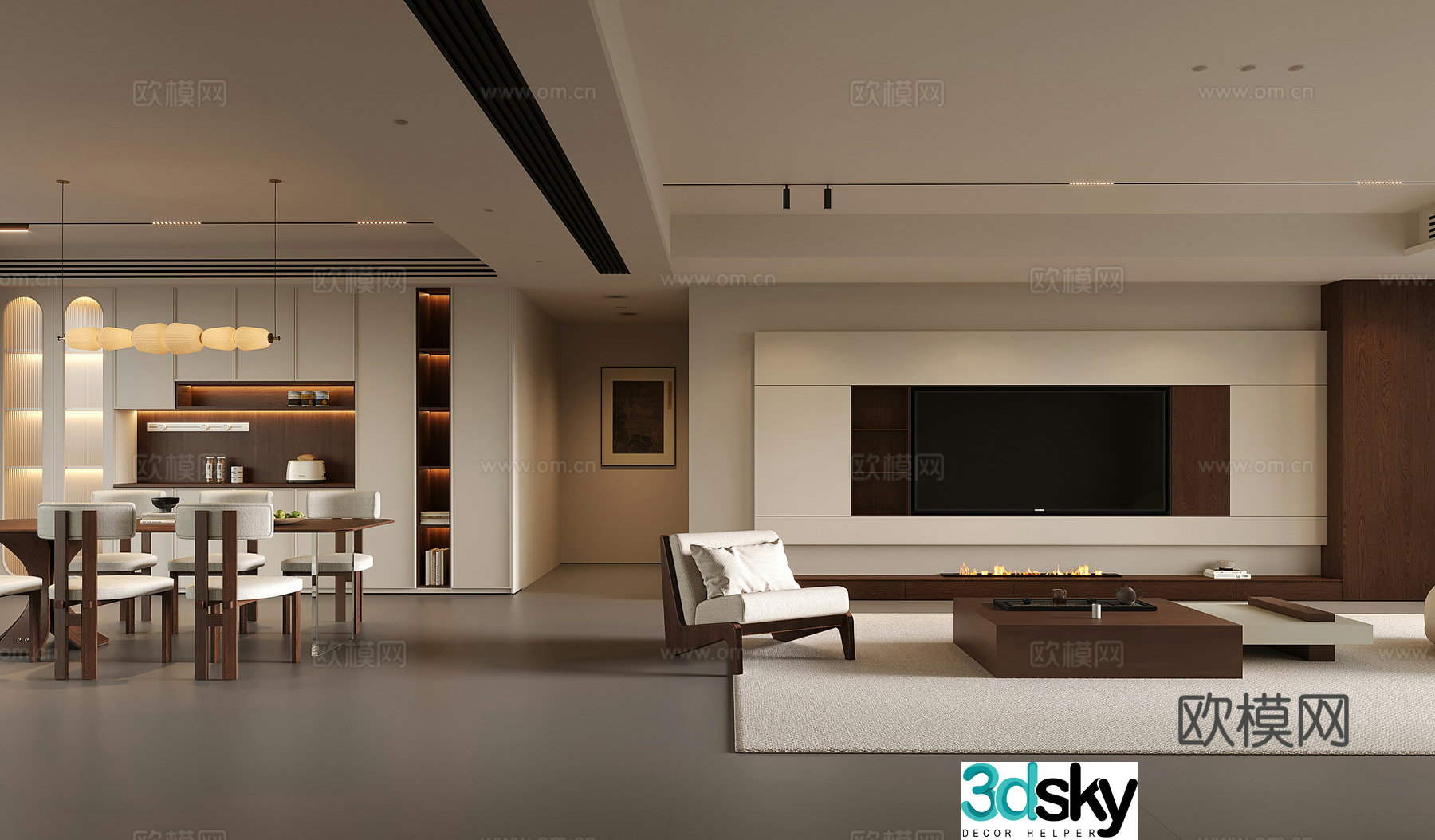 New Chinese style living room dining room dining room medieval style living room 3D model