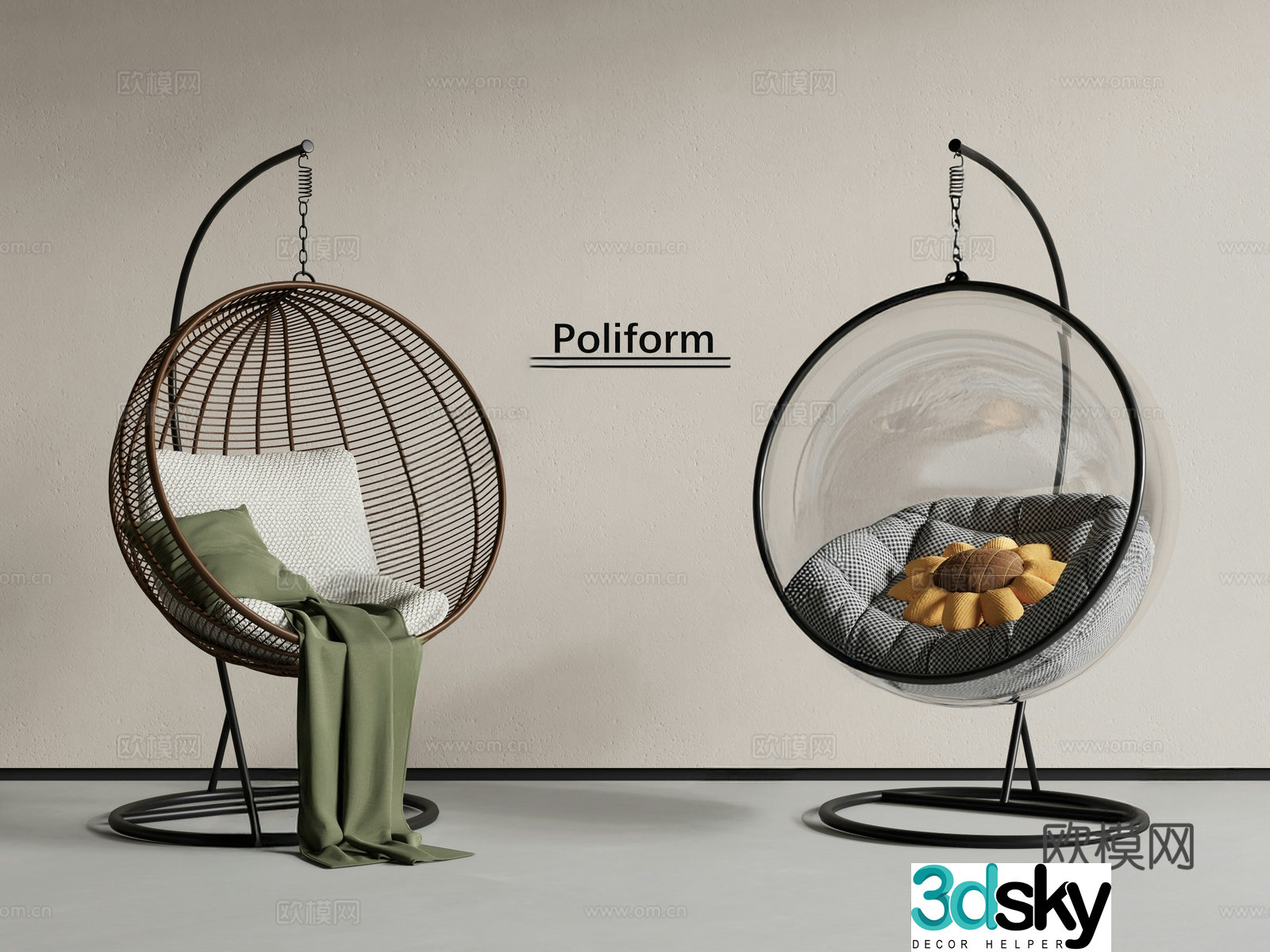 Modern hanging chair swing chair 3d model