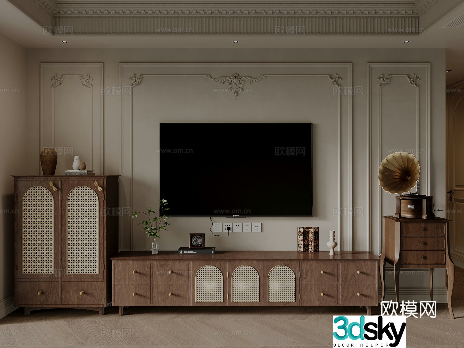 French TV cabinet TV background wall 3d model
