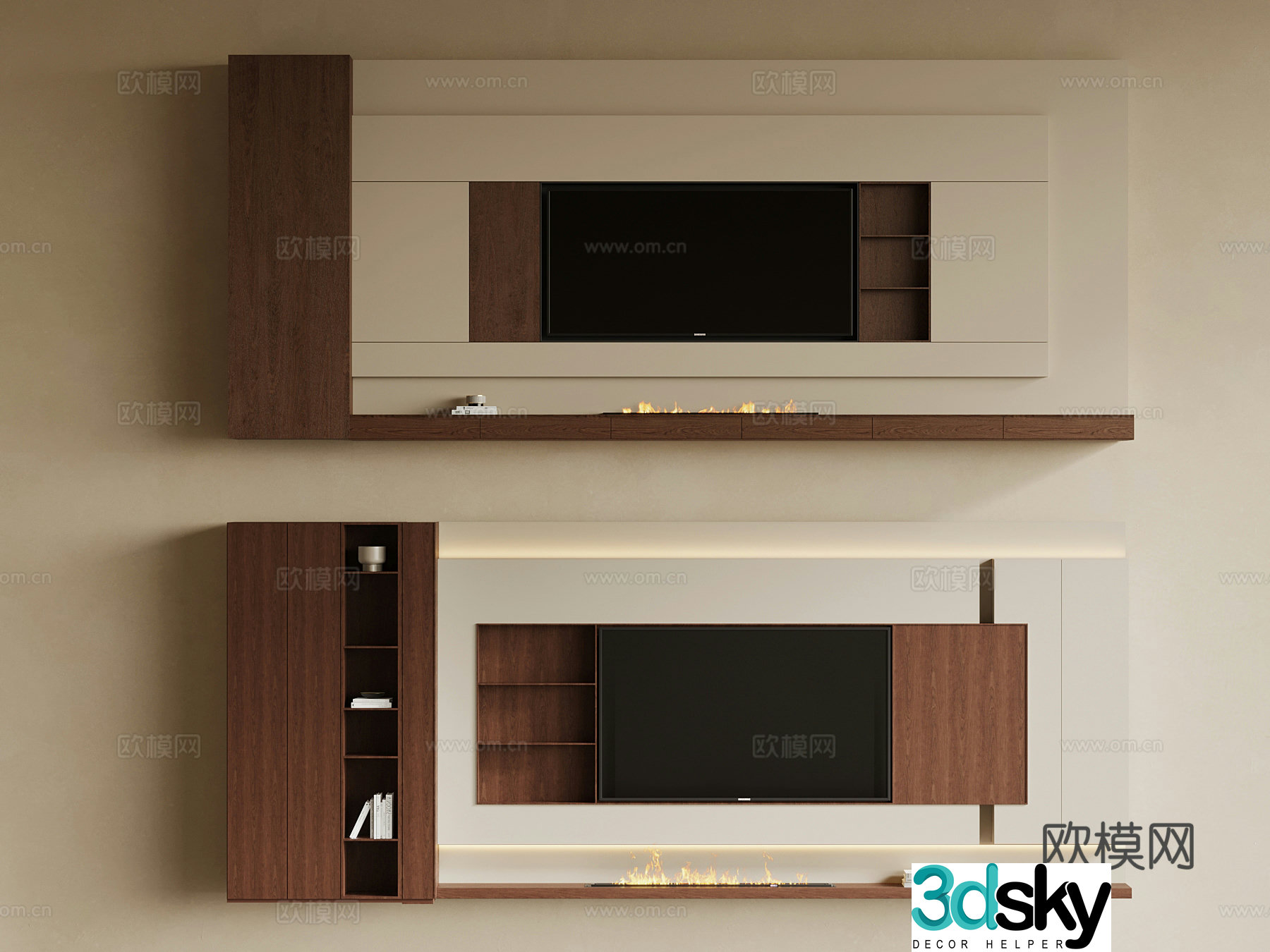 Middle-aged TV background wall 3d model