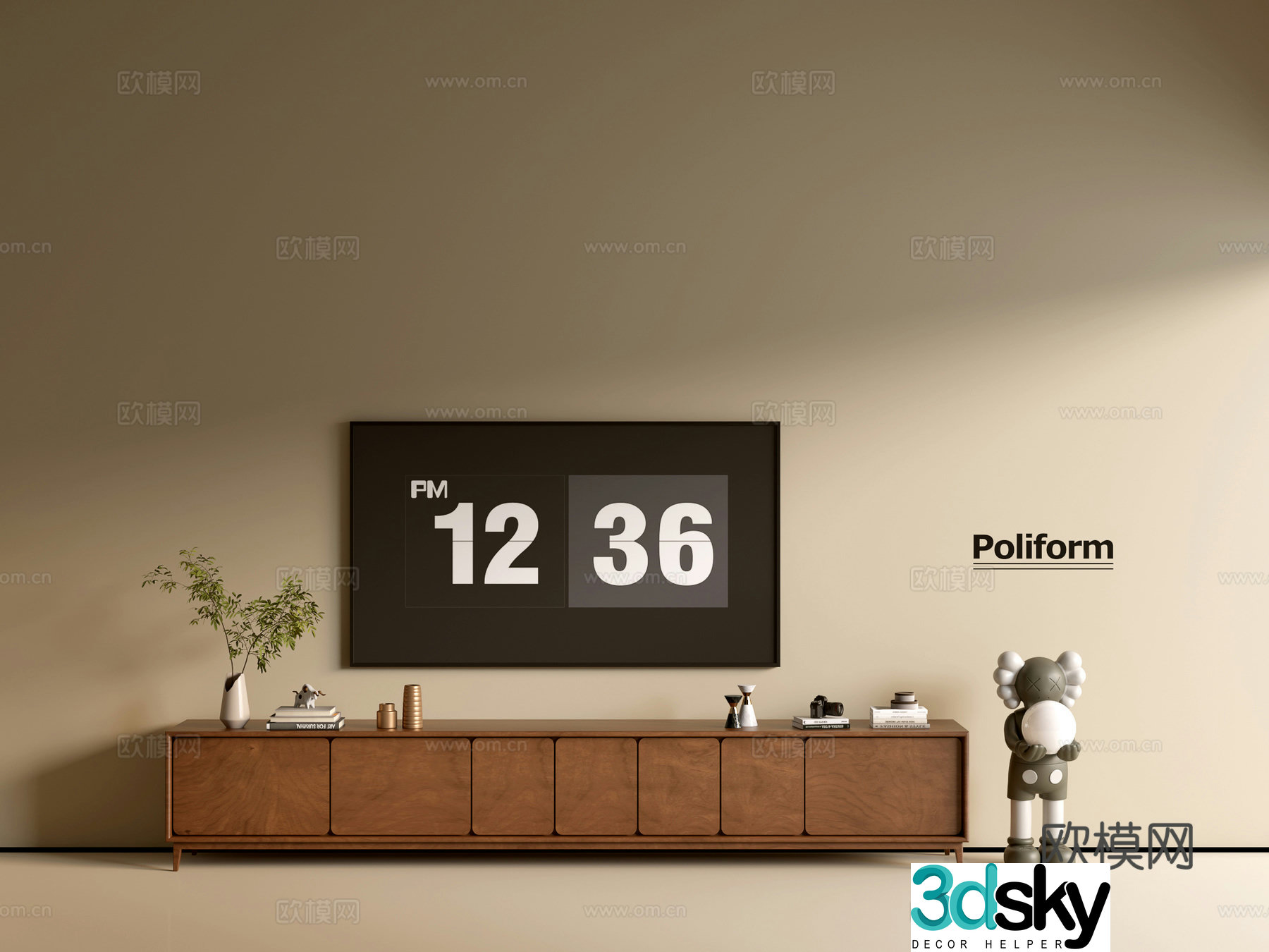 Modern wood grain TV cabinet simple side cabinet chest of drawers low cabinet whole cabinet side cabinet balcony 3D model