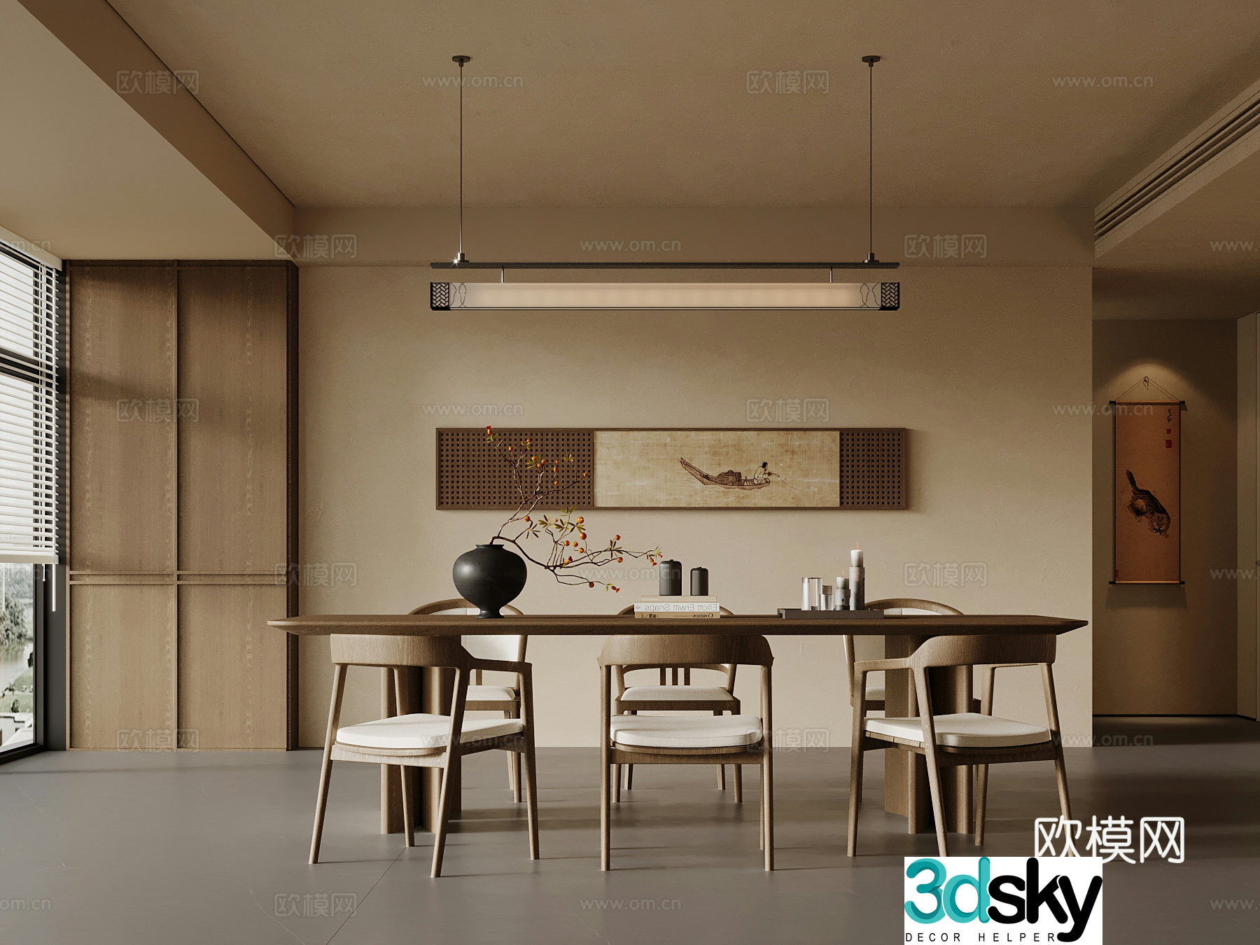 New Chinese restaurant Song’s restaurant Dining table and chairs Chandelier 3d model
