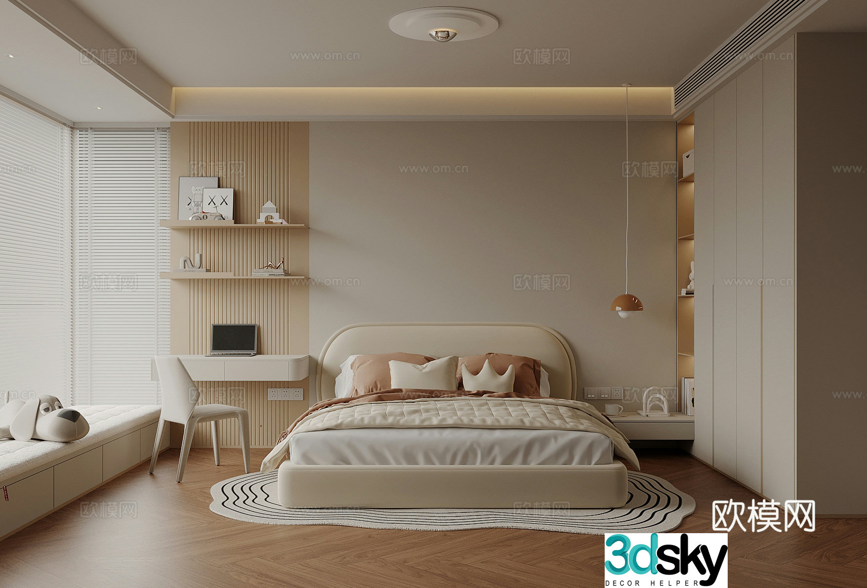 Modern bedroom Children’s room Double bed Desk 3d model