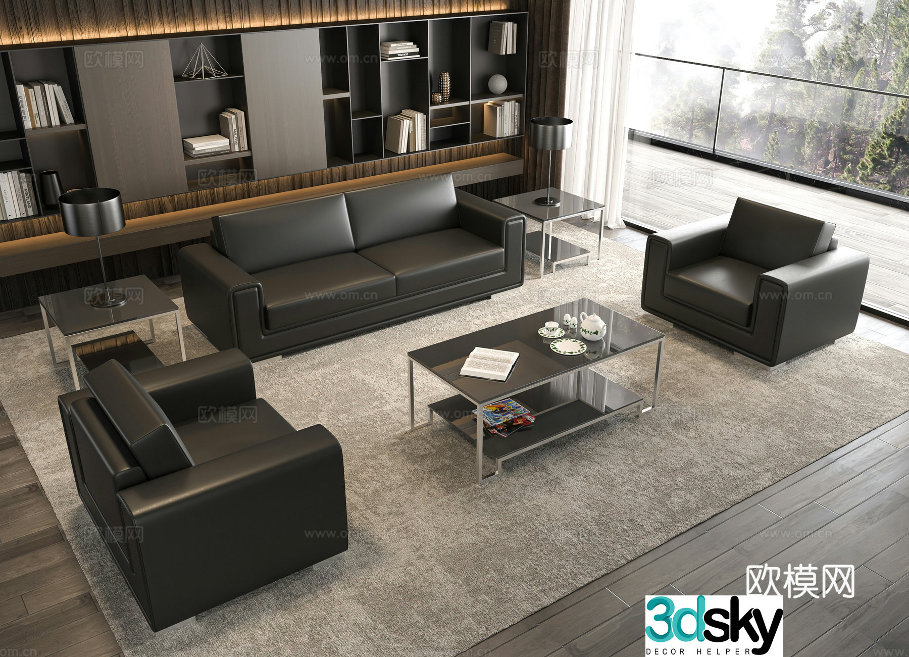 Modern office sofa coffee table combination 3D model