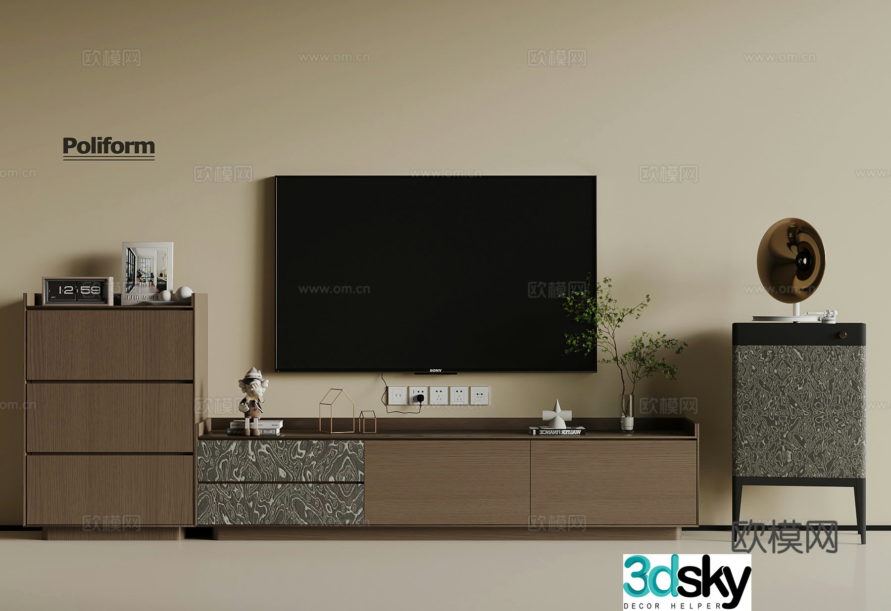 Modern Italian TV Cabinet Gramophone 3D Model