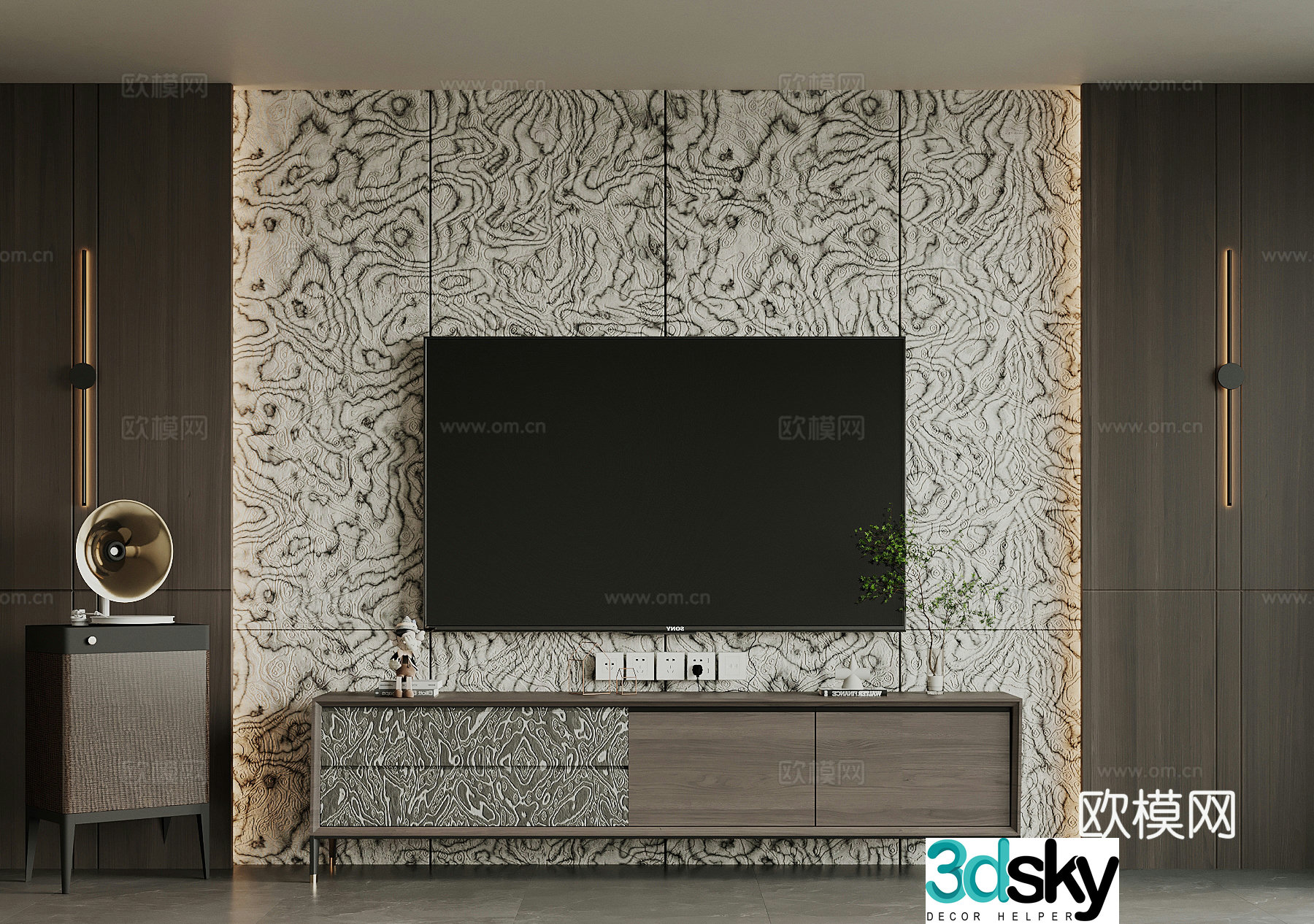 Modern Italian TV Cabinet TV Background Wall Gramophone 3D Model
