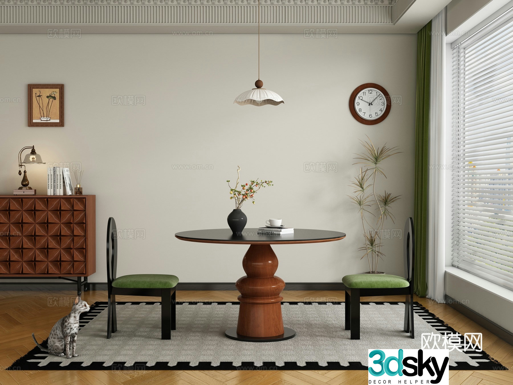 Modern medieval restaurant dining table and chair 3d model