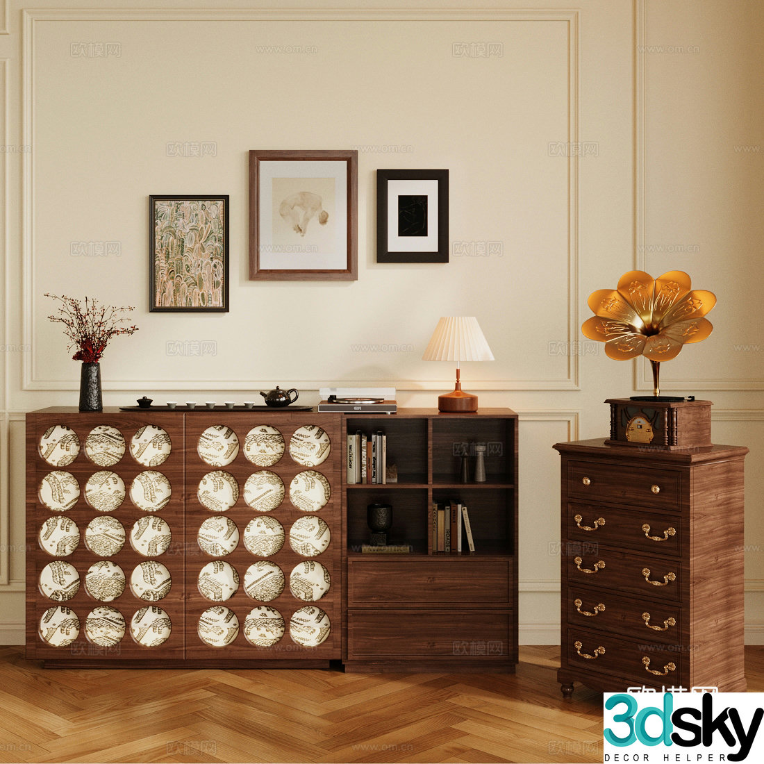 Retro style chest of drawers retro style entrance cabinet decorative cabinet side cabinet Song’s Carmen cabinet medieval chest of drawers 3D model