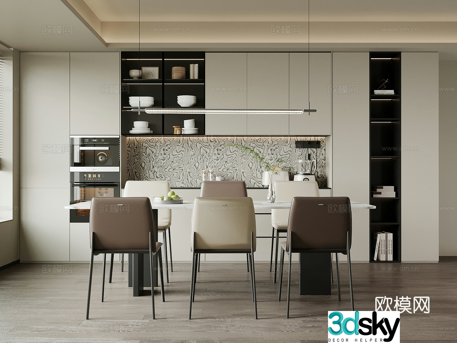 Modern restaurant wine cabinet dining table and chair 3d model