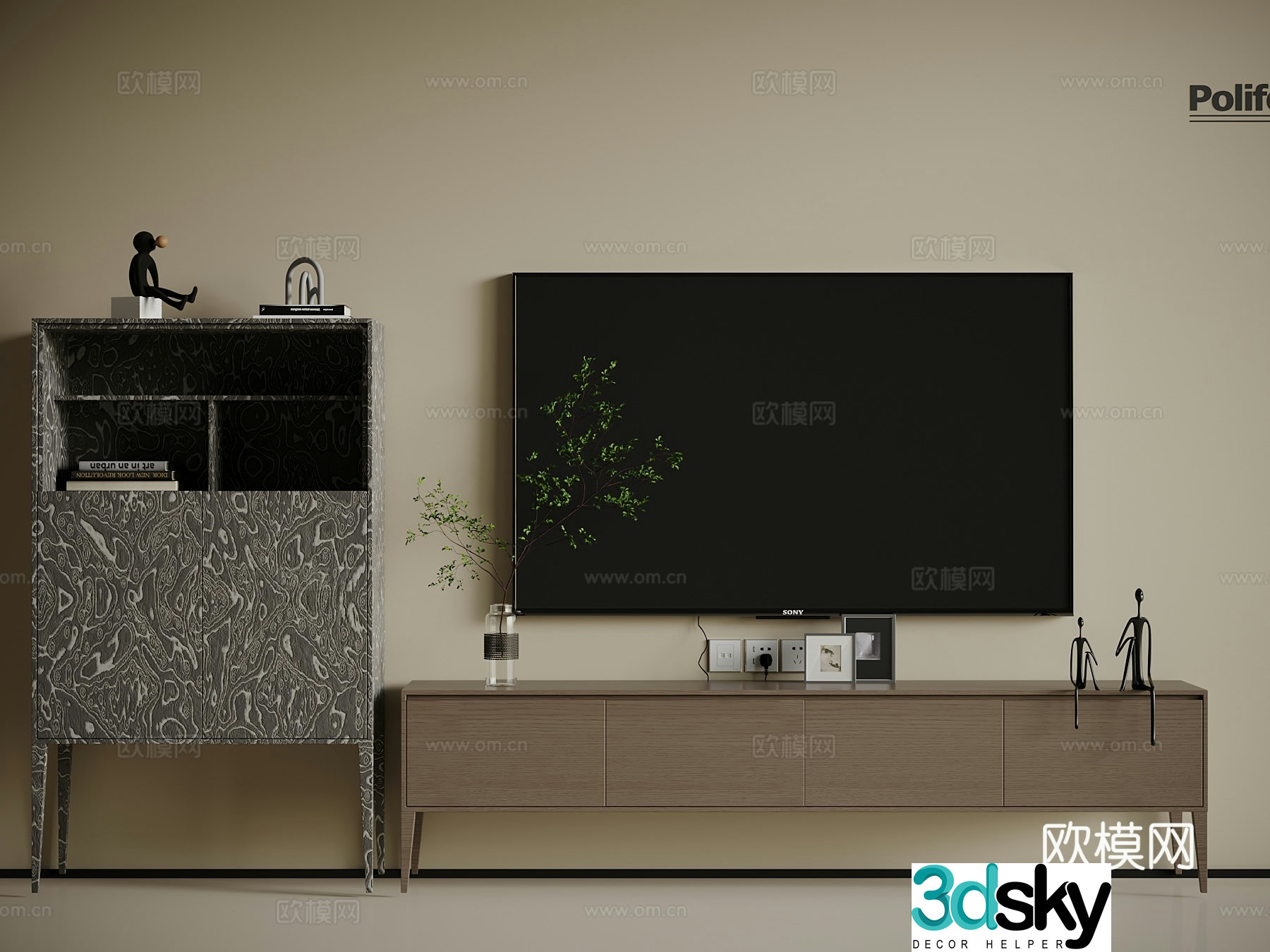 Modern Italian TV Cabinet Side Cabinet 3D Model