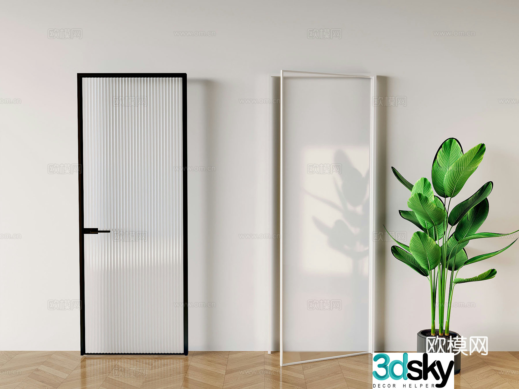 Modern kitchen bathroom glass door 3d model