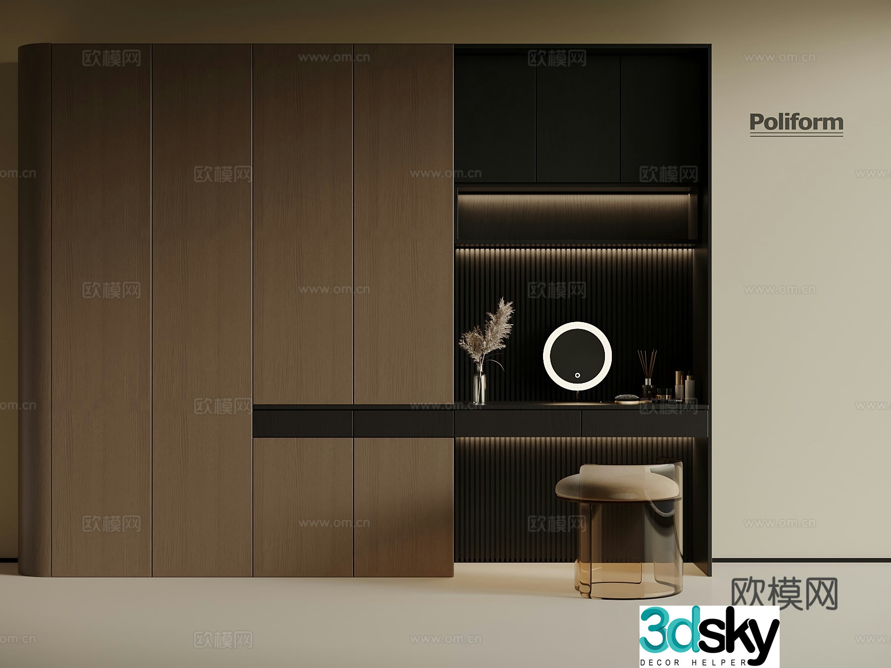 Modern Italian wardrobe dressing table 3d model