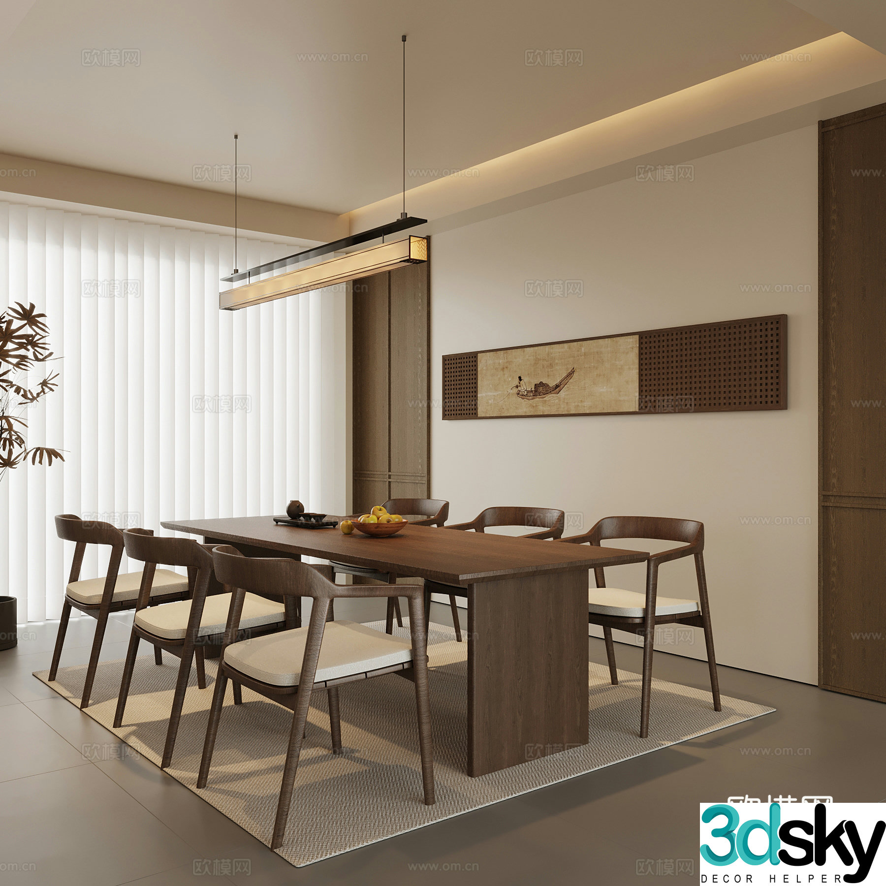 New Chinese restaurant dining table and chair 3D model