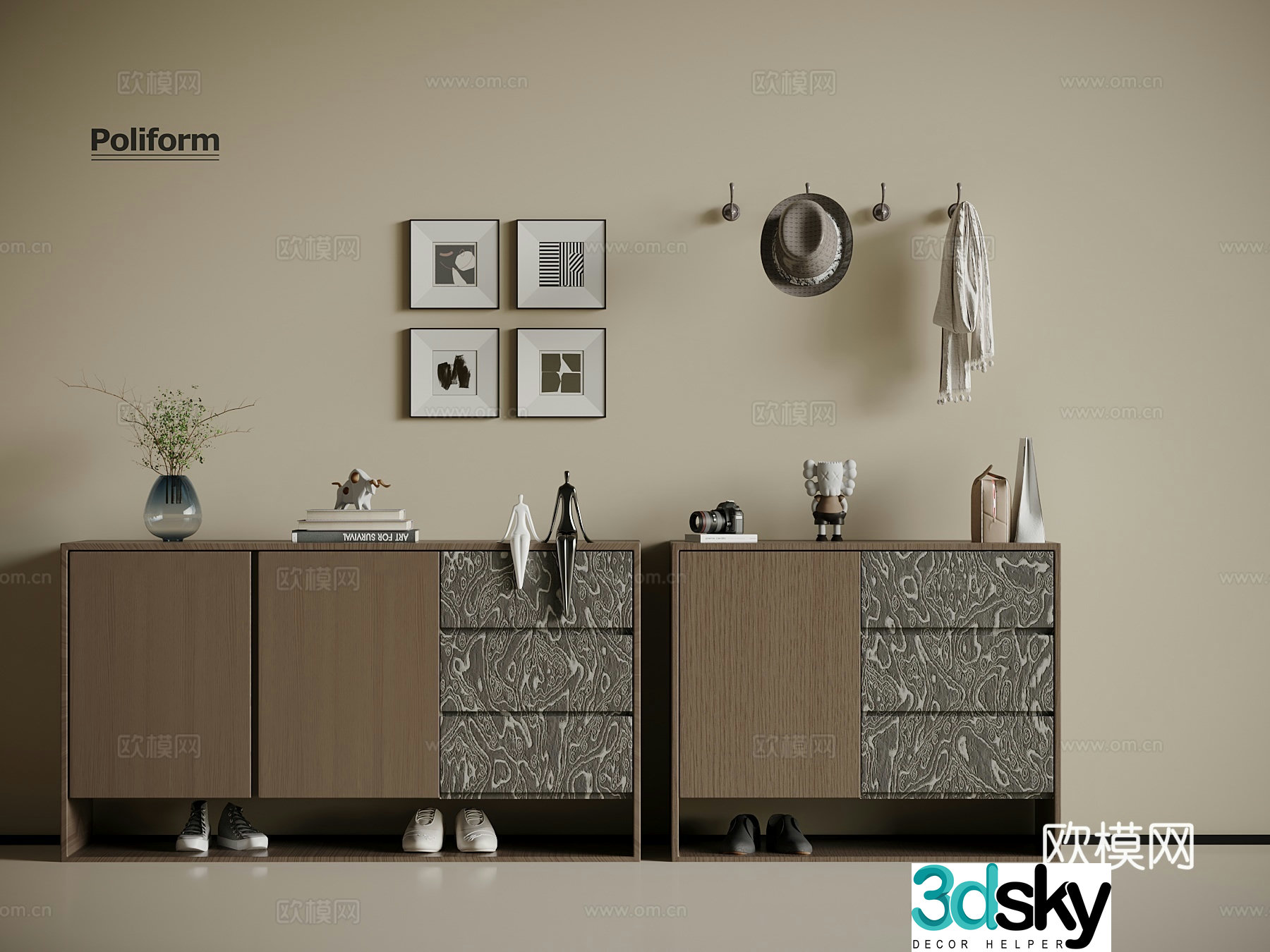 Modern Italian shoe cabinet low cabinet 3d model