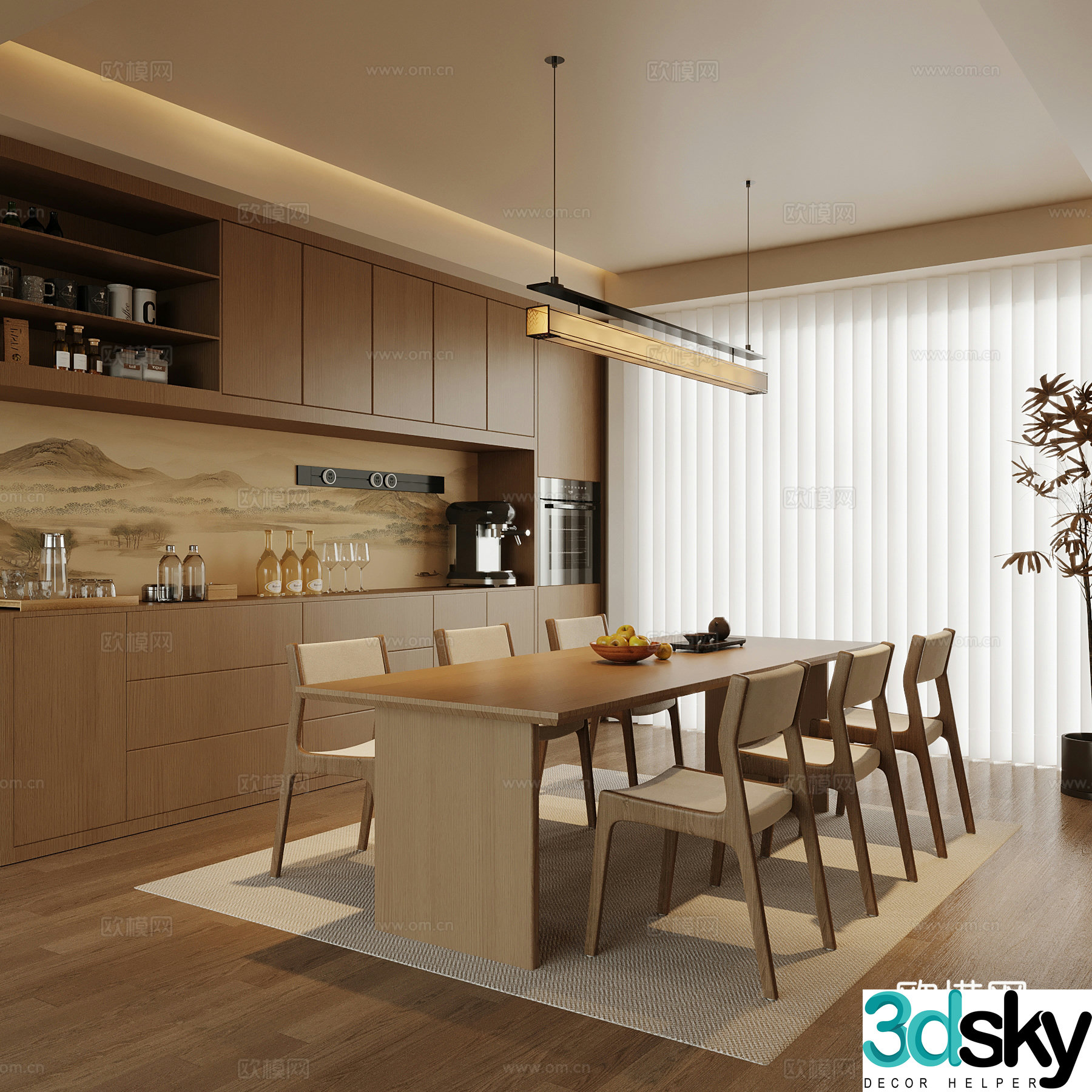 New Chinese restaurant wine cabinet dining table and chair 3D model