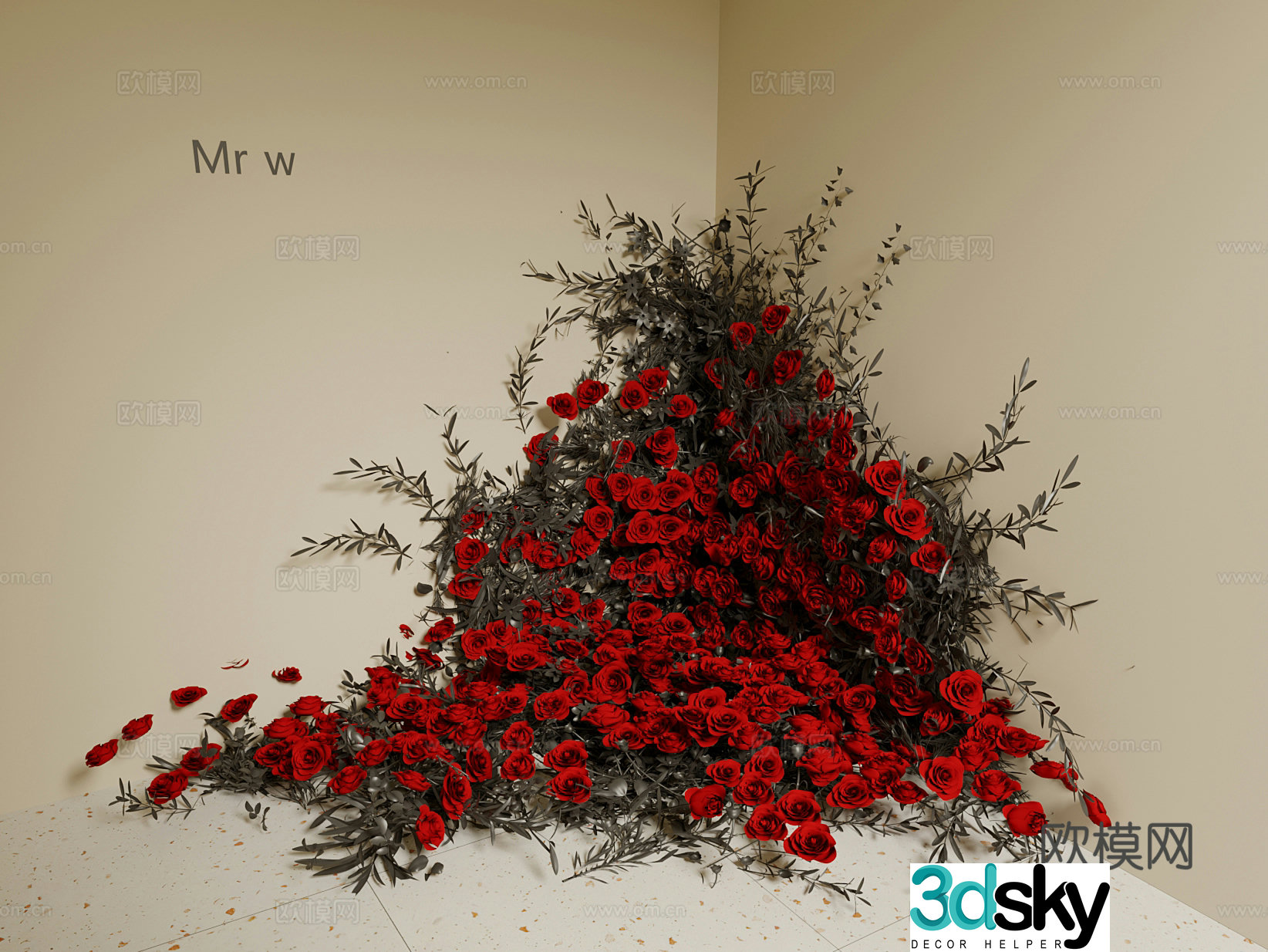 Floor flower decoration land flower decoration floor flower laying floor roses corner flower decoration 3D model