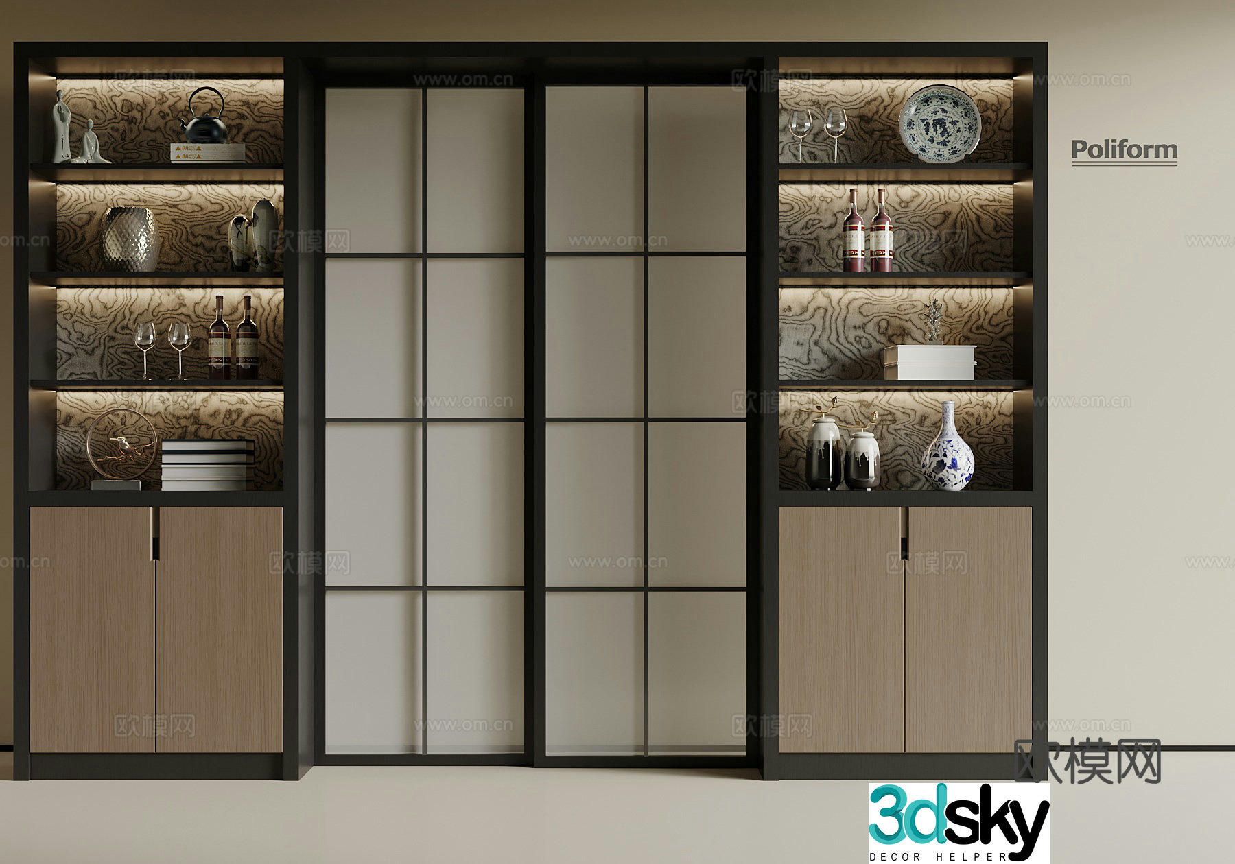 Modern Italian sliding door wine cabinet 3D model