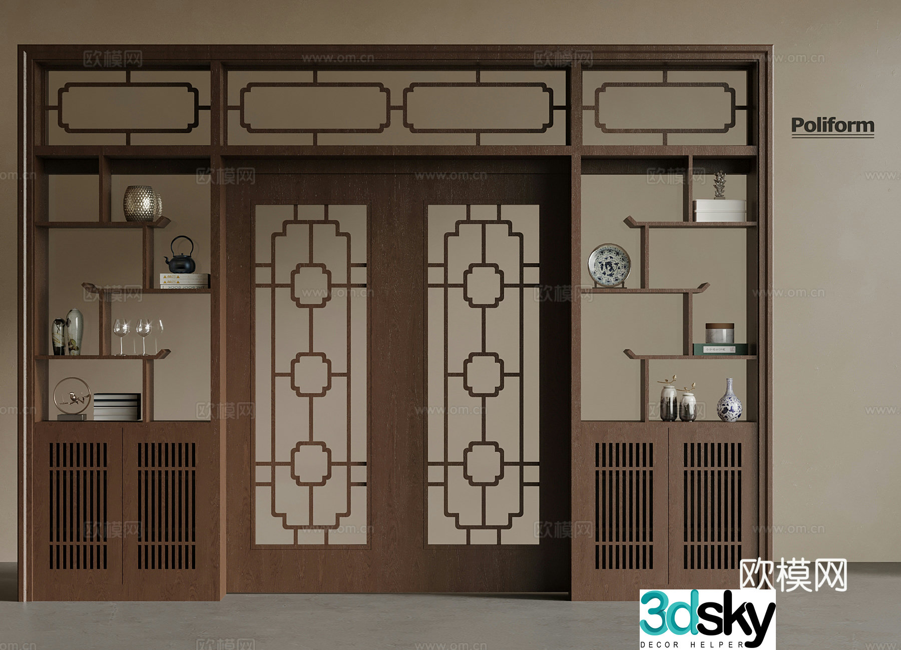 New Chinese sliding door wine cabinet 3D model