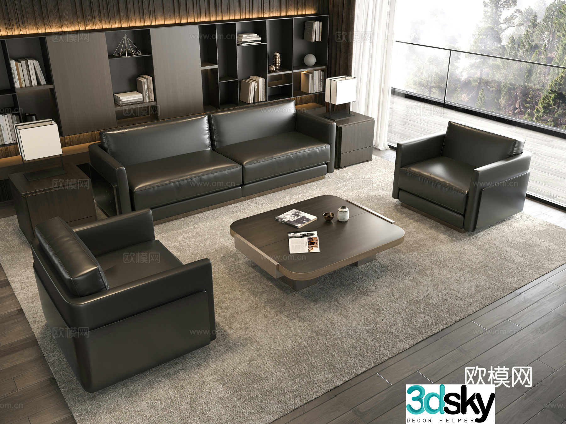 Modern office sofa coffee table combination 3D model
