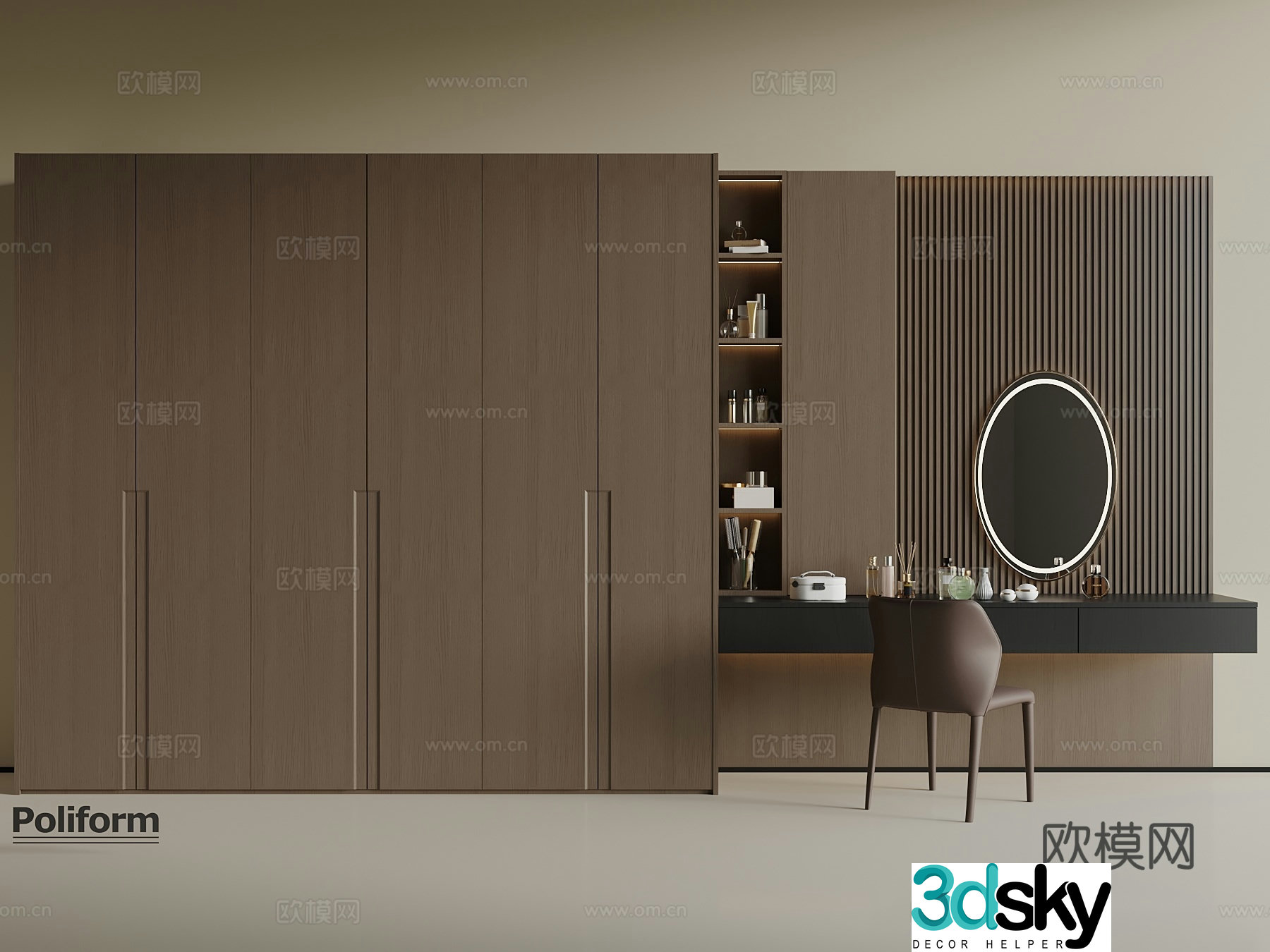 Modern wardrobe dressing table integrated 3D model